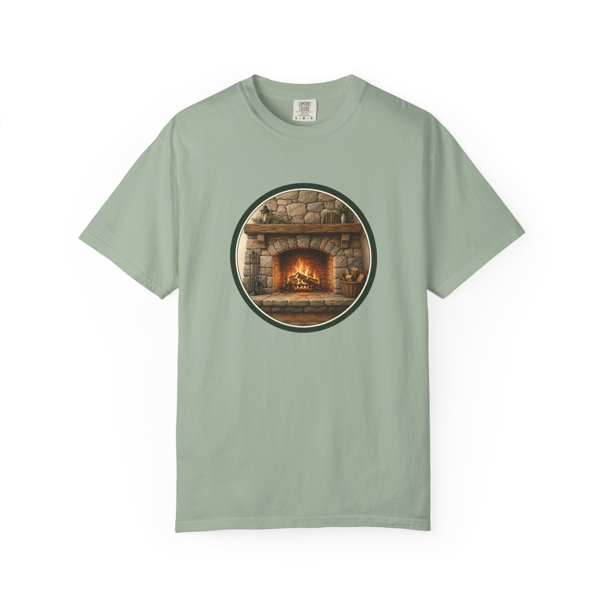 Cozy Fireplace Graphic T-Shirt — Vintage Hearth Circle Design