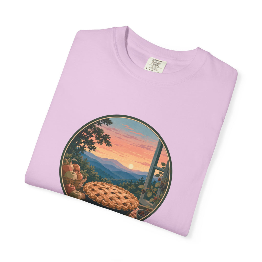 Scenic Pie Window T-Shirt — Sunset Mountain View Graphic Tee