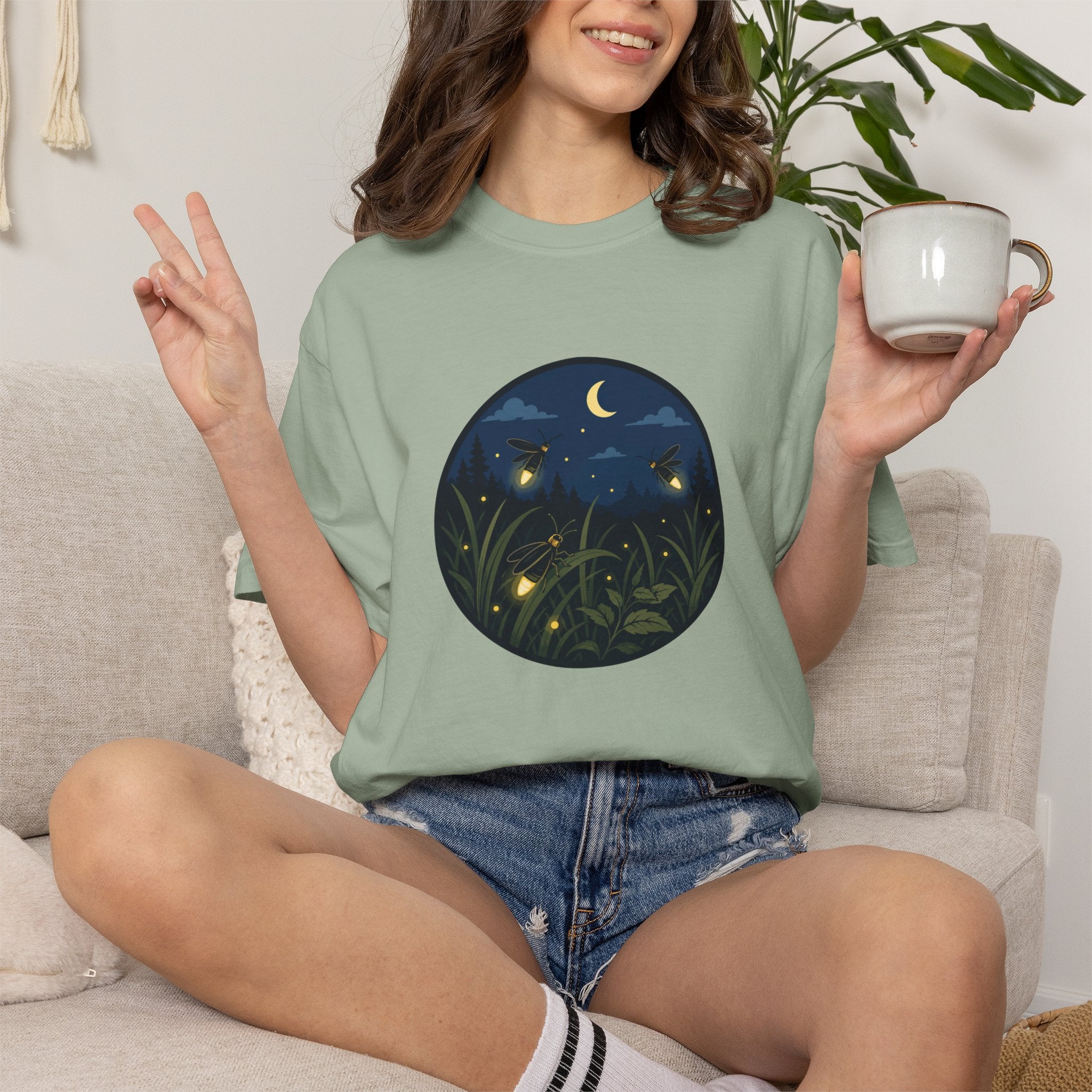 Firefly Night T-Shirt — Moonlit Meadow Graphic Tee