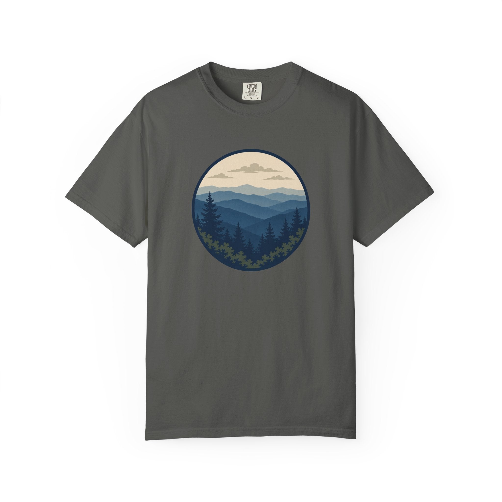 Mountain Ridge Circle T-Shirt — Scenic Forest Landscape Tee