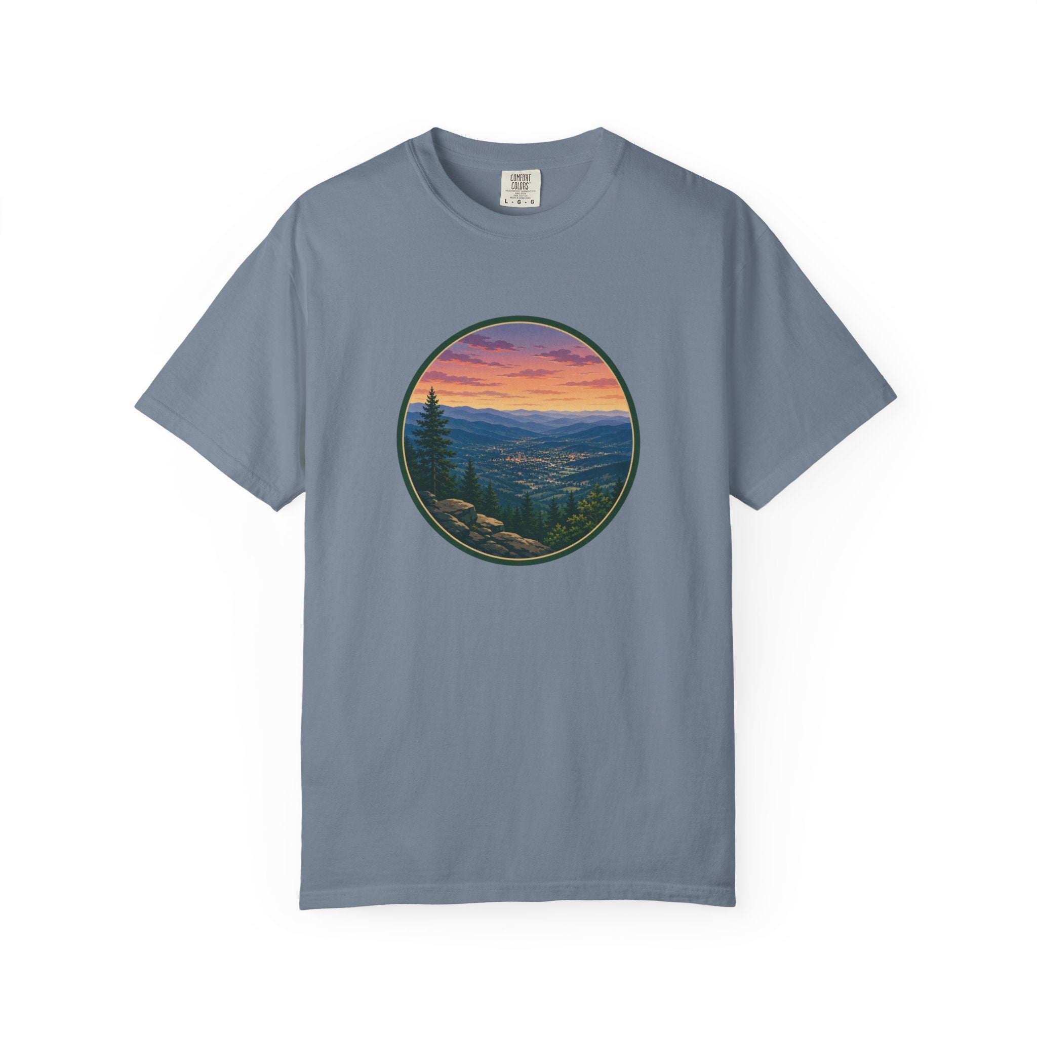 Sunset Mountain T-Shirt - Night Life Below Circle Graphic