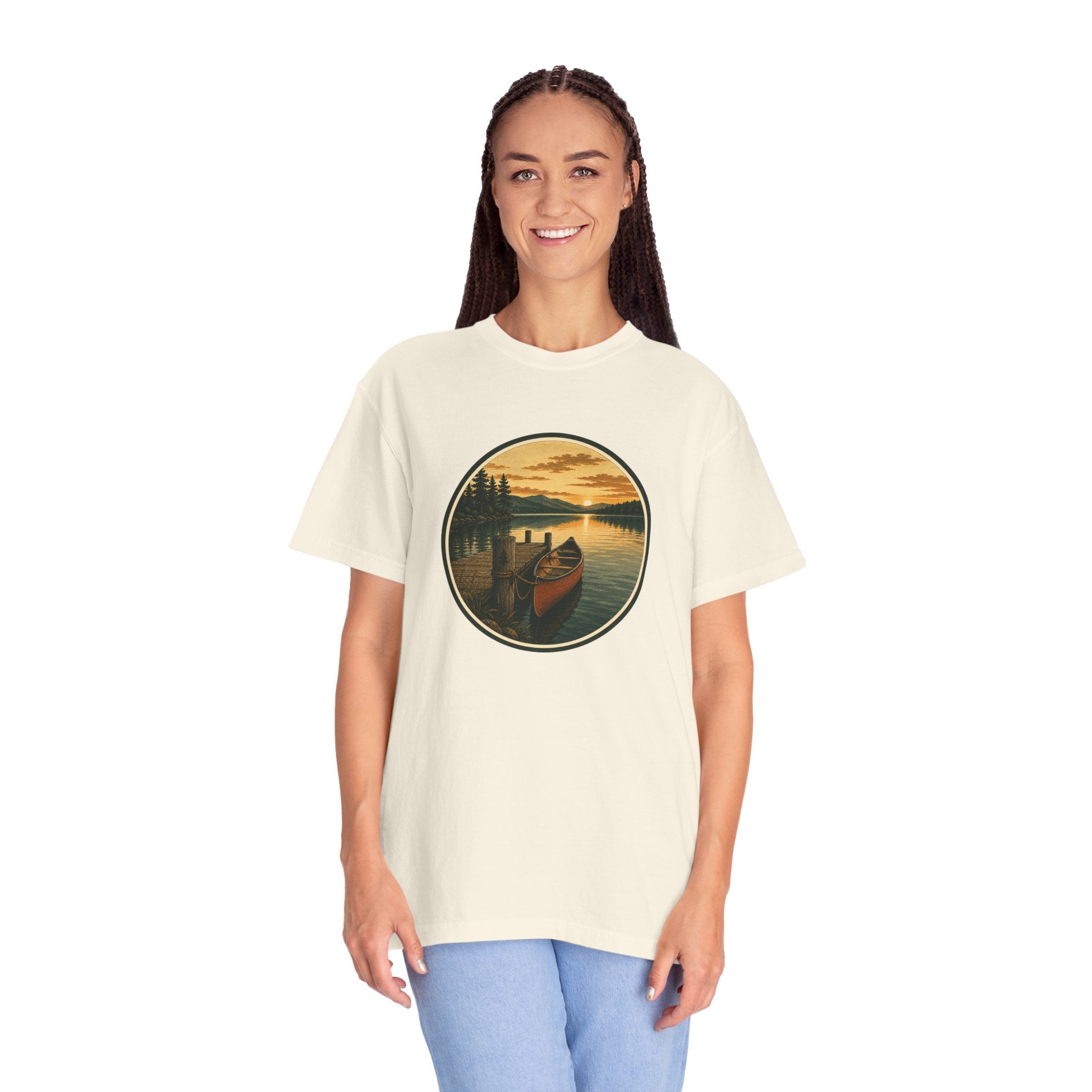 Canoe Sunset T-Shirt — Vintage Lake Adventure Graphic