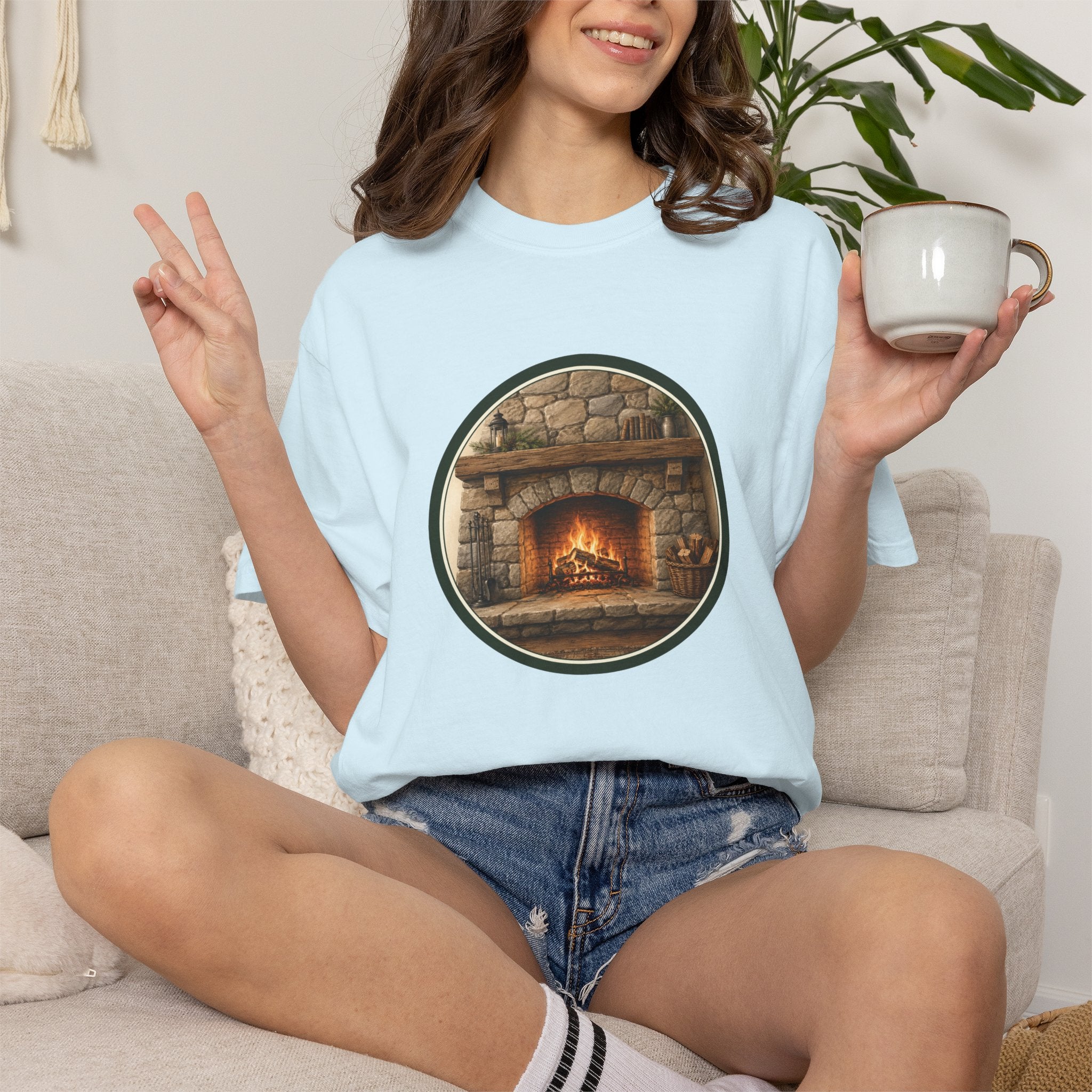 Cozy Fireplace Graphic T-Shirt — Vintage Hearth Circle Design