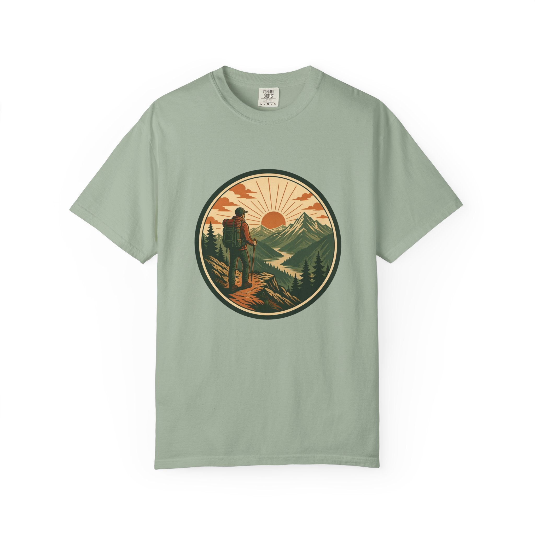 Hiker Sunset Graphic T-Shirt — Mountain Adventure Outdoor Tee