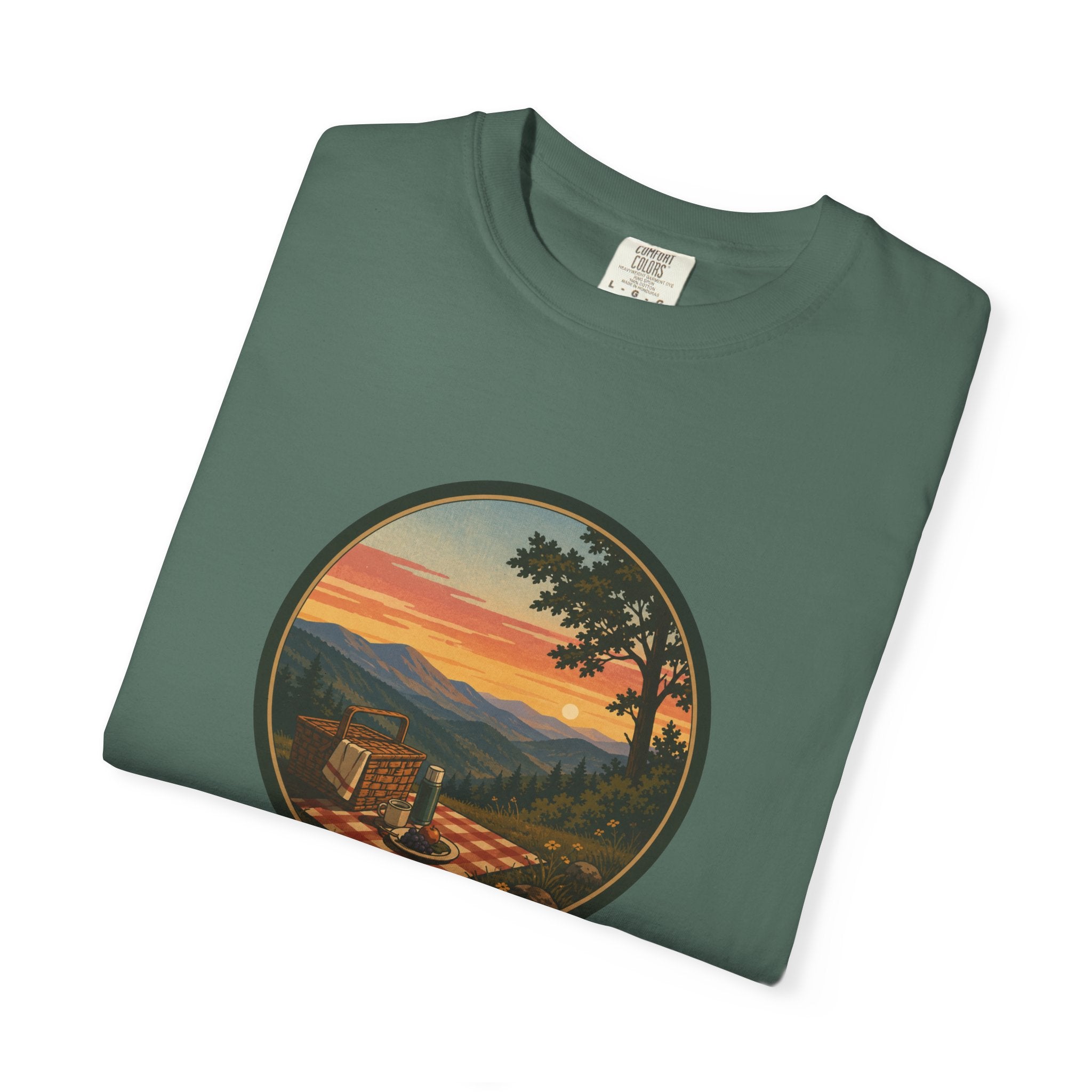 Sunset Picnic Tee — Scenic Mountain Picnic T-Shirt