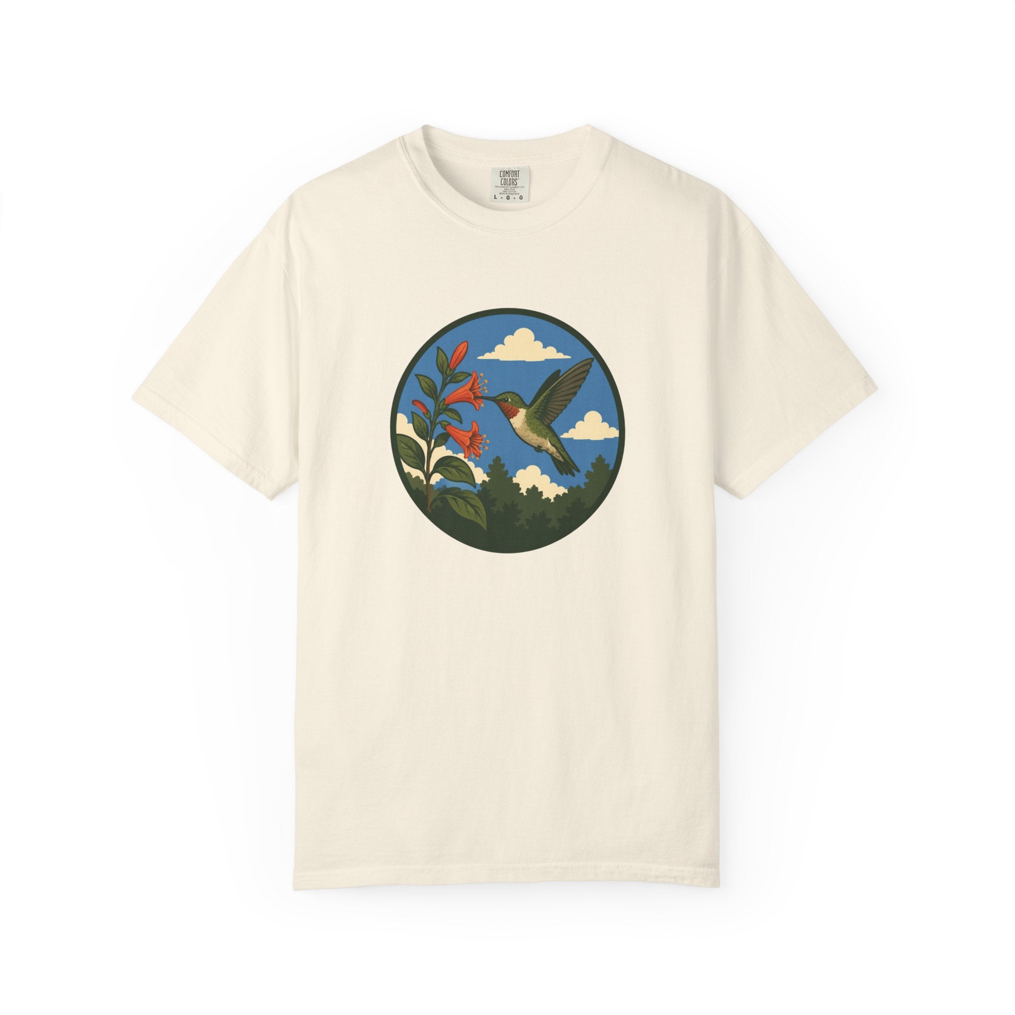 Hummingbird Circle Graphic T-Shirt — Floral Nature Tee