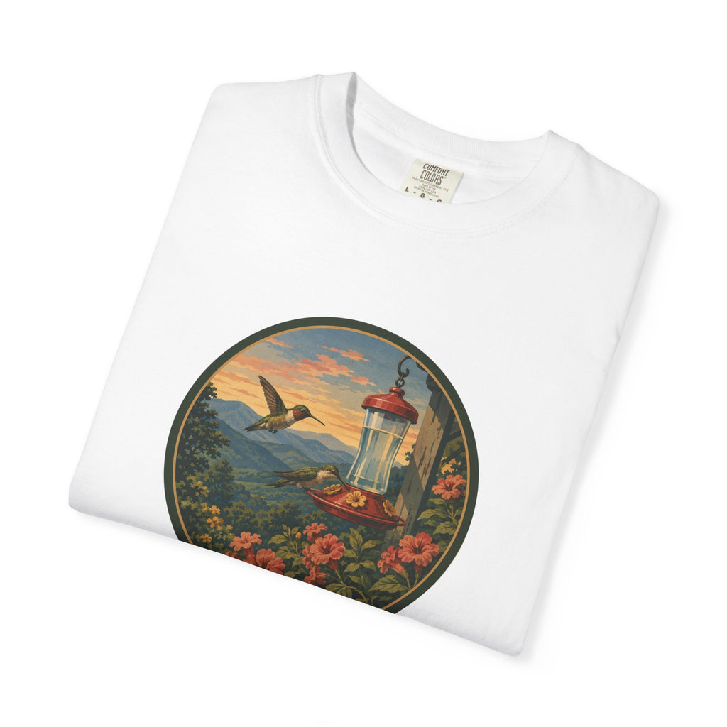 Hummingbird Sunset T-Shirt — Vintage Floral Graphic Tee
