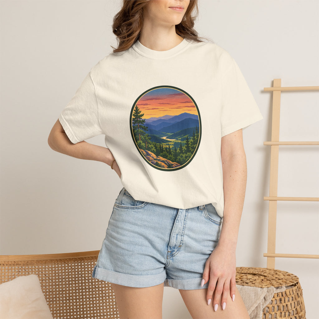 Retro Mountain Sunset T-Shirt — Scenic Blue Ridge Mountain Tee