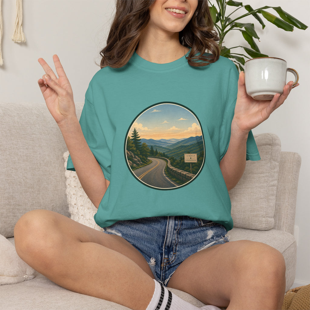 Road Through the Mountains T-Shirt — Scenic Sunset Drive Graphic Tee