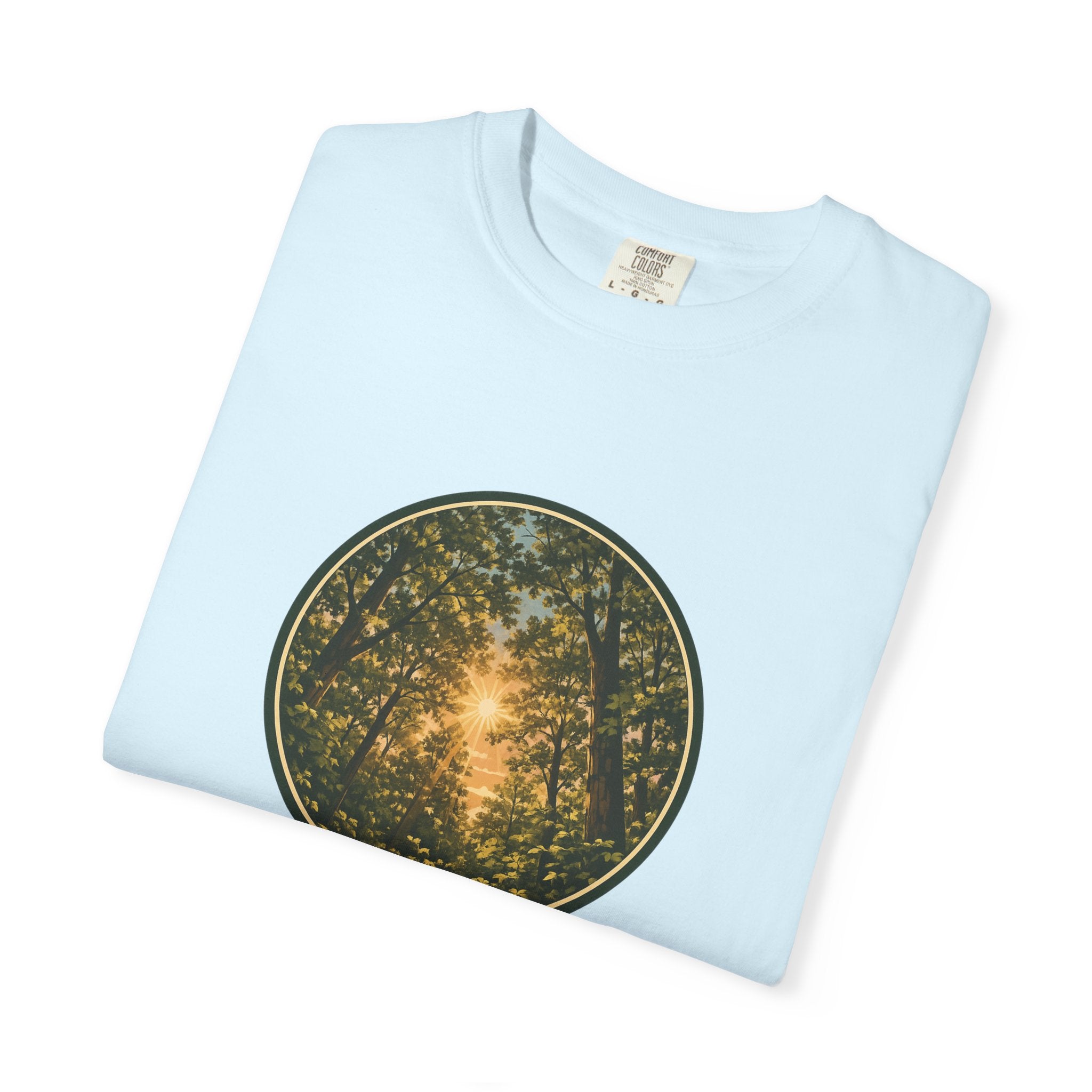 Forest Sunburst T-Shirt — Circular Woodland Nature Tee