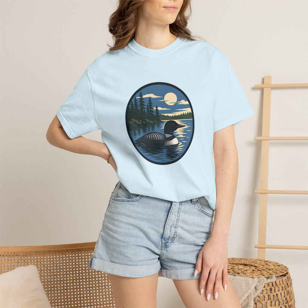 Loon Lake Sunset T-Shirt — Vintage Wilderness Loon Graphic