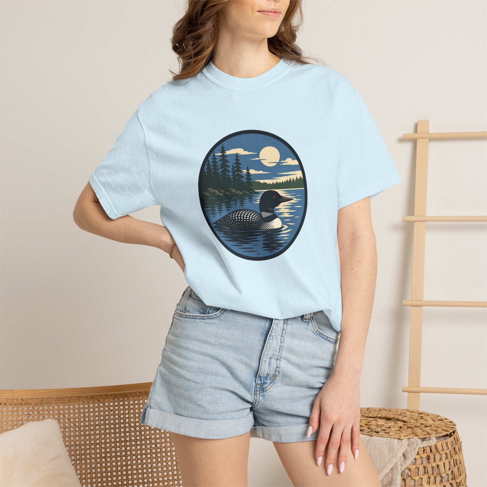 Loon Lake Sunset T-Shirt — Vintage Wilderness Loon Graphic