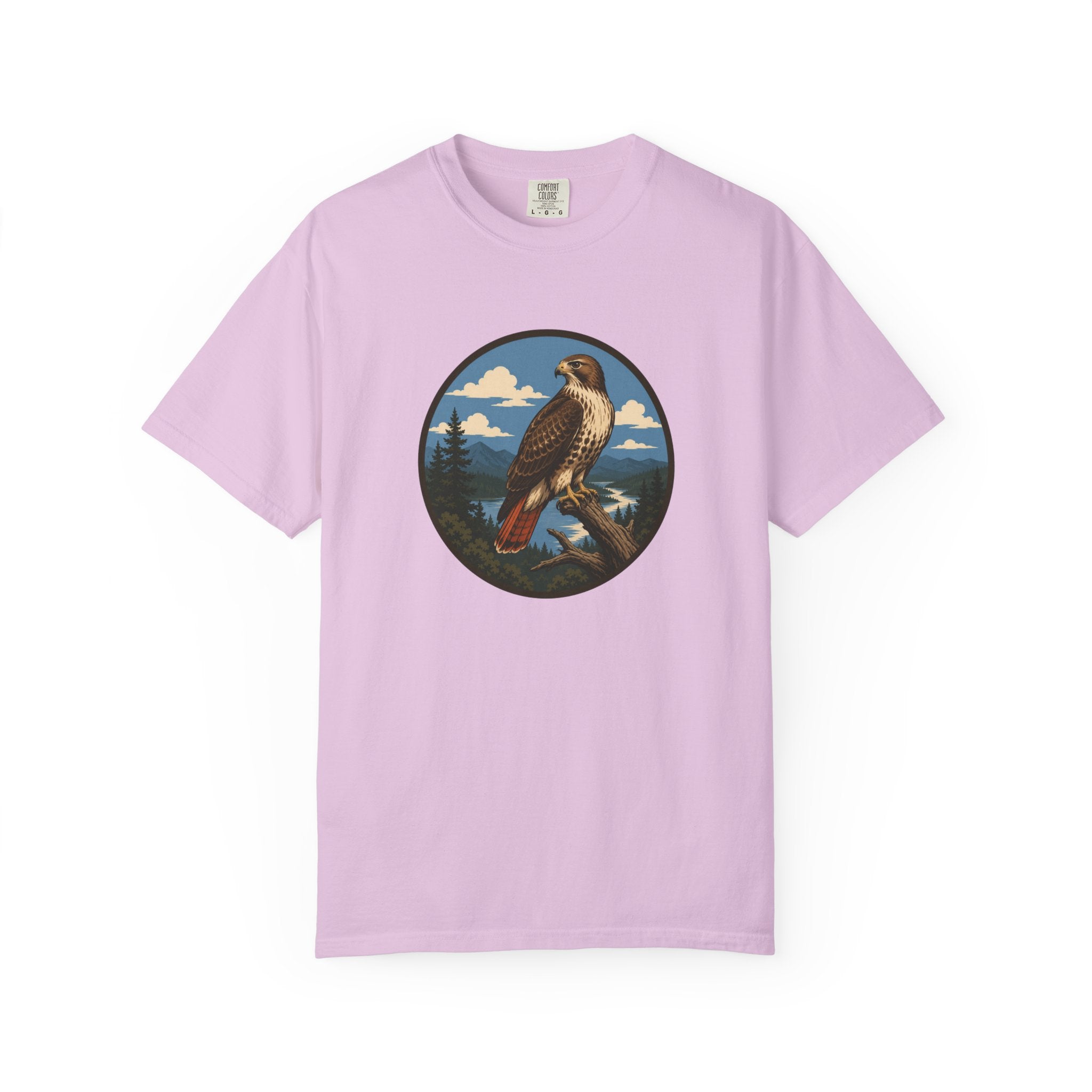Red-Tail Hawk Mountain Circle T-Shirt — Vintage Hawk Nature Graphic Tee