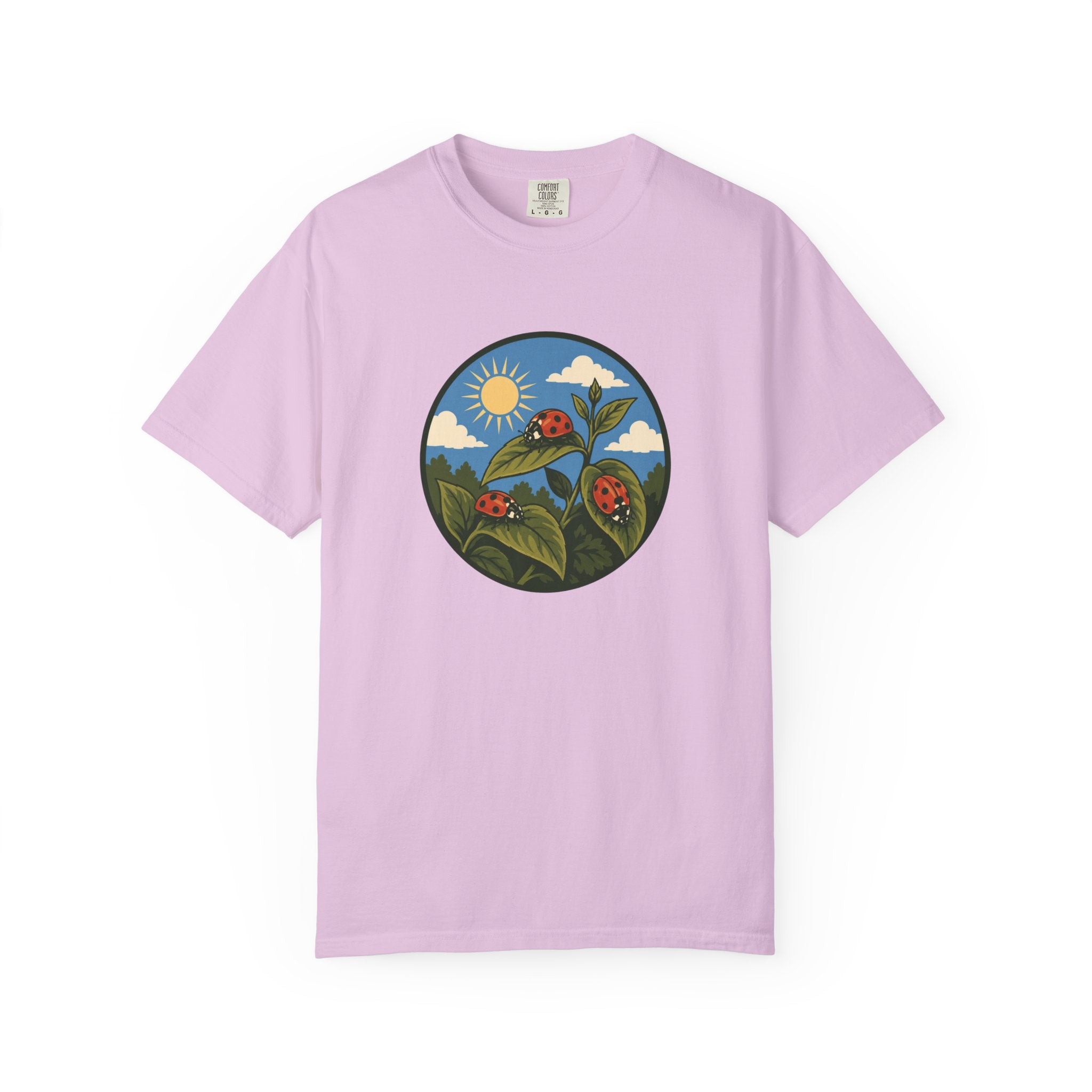 Ladybug Garden T-Shirt — Floral Nature Graphic Tee
