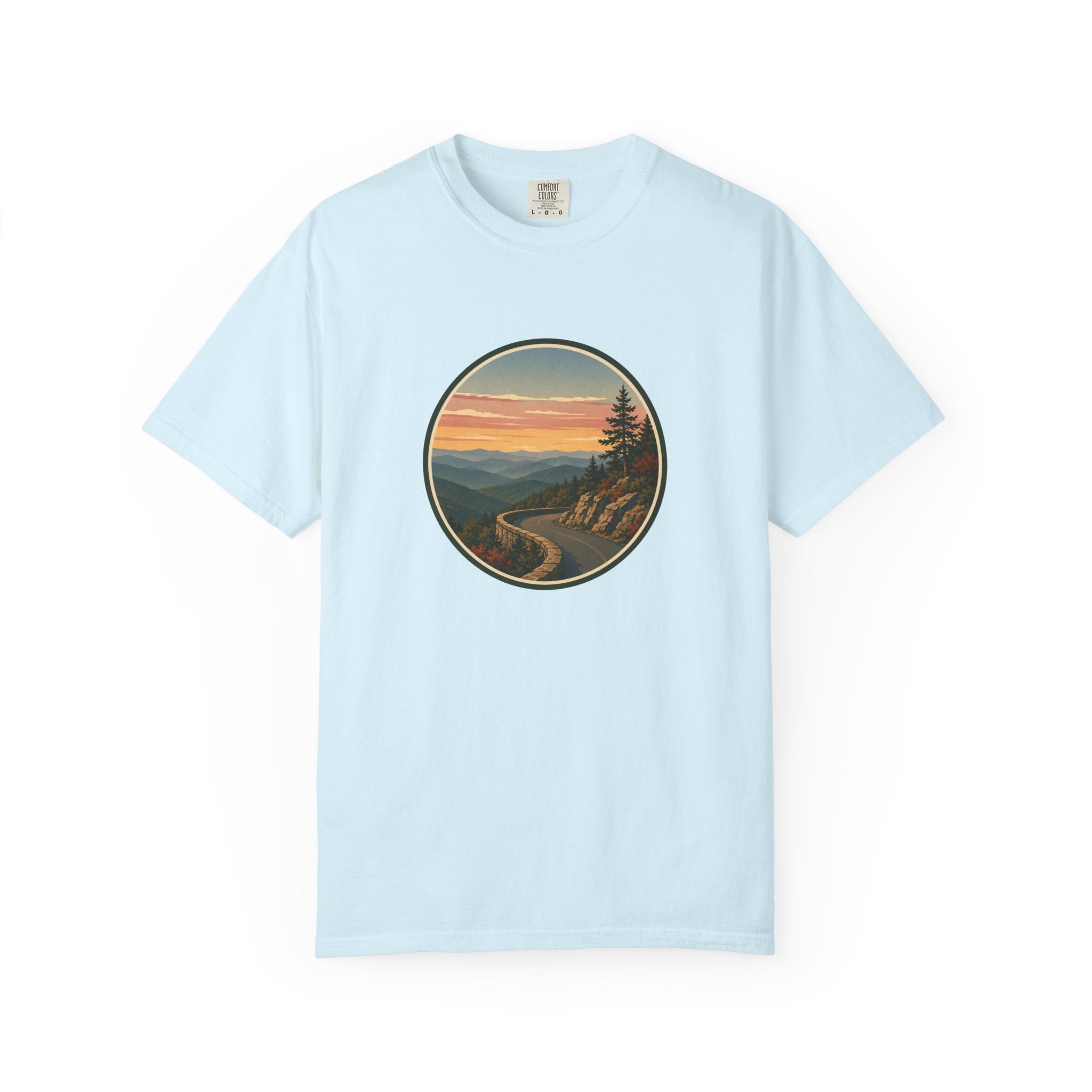 Scenic Sunset Road T-Shirt — Mountain Drive Vintage Circle Graphic