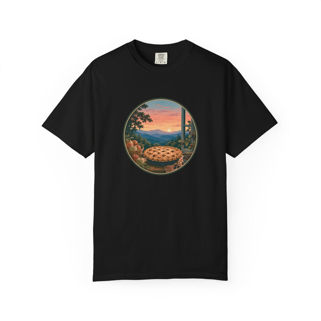 Scenic Pie Window T-Shirt — Sunset Mountain View Graphic Tee