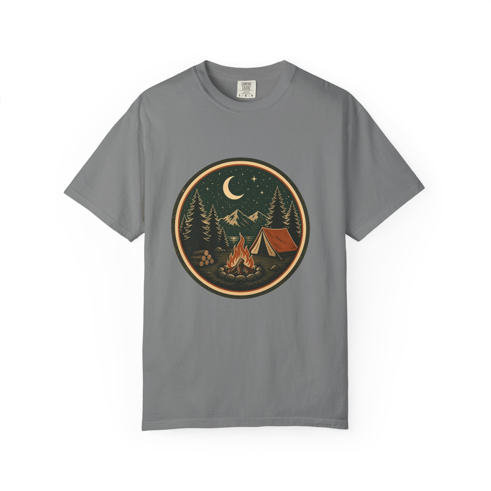 Camping Night T-Shirt — Retro Campfire & Tent Graphic
