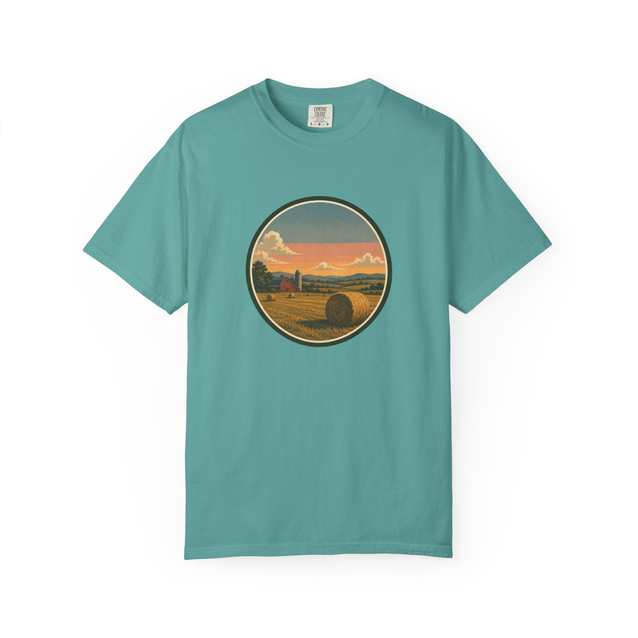 Sunset Hayfield T-Shirt — Vintage Farm Landscape Tee