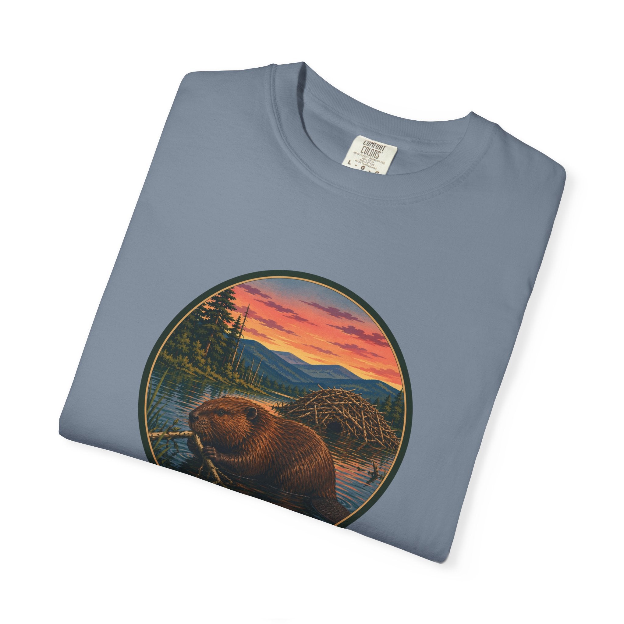 Beaver Sunset T-Shirt — Mountain Lake Wildlife Graphic Tee