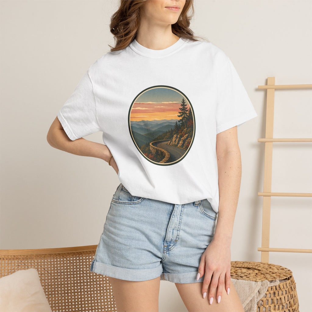 Scenic Sunset Road T-Shirt — Mountain Drive Vintage Circle Graphic
