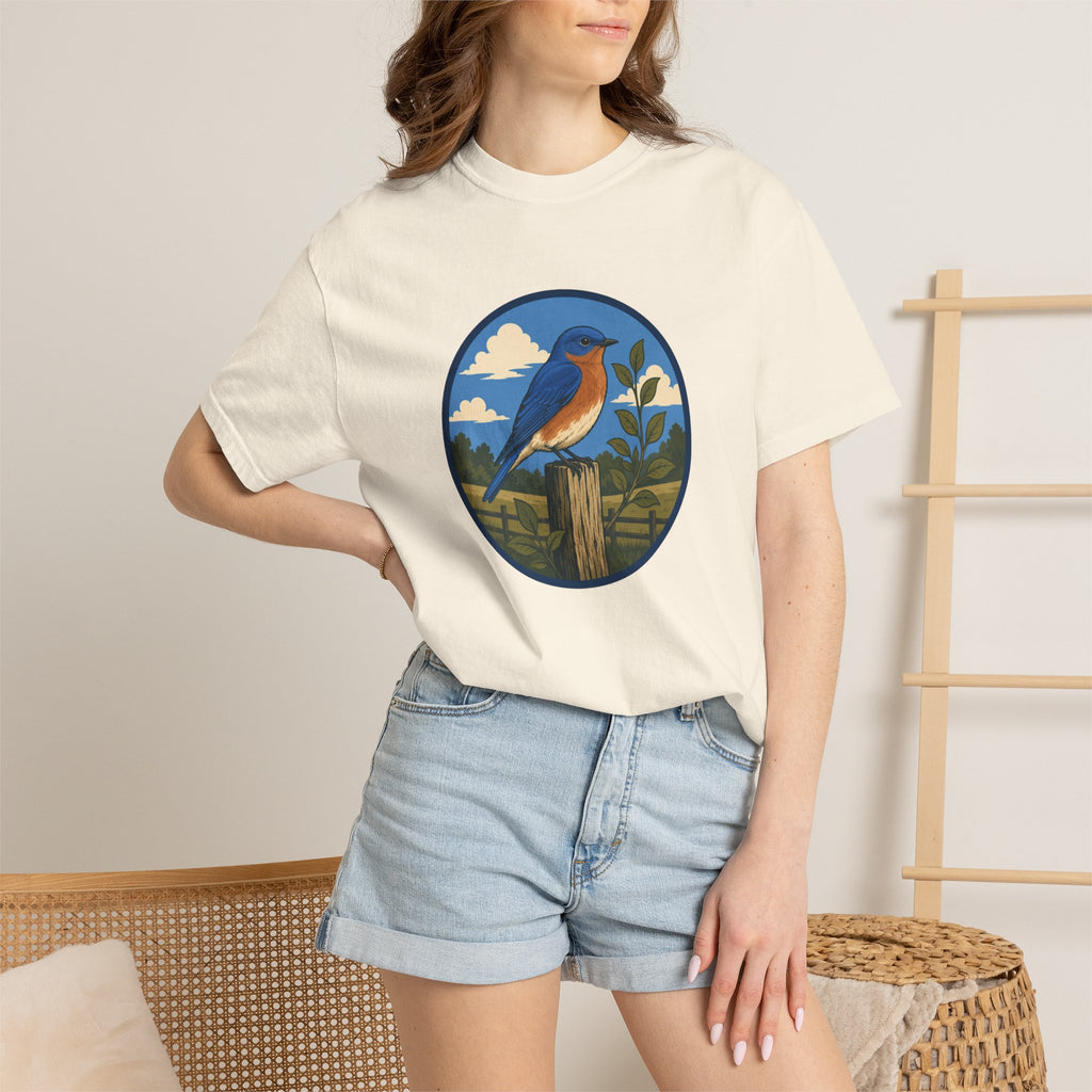 Eastern Bluebird Circle Tee — Vintage Birdwatching Graphic T-Shirt