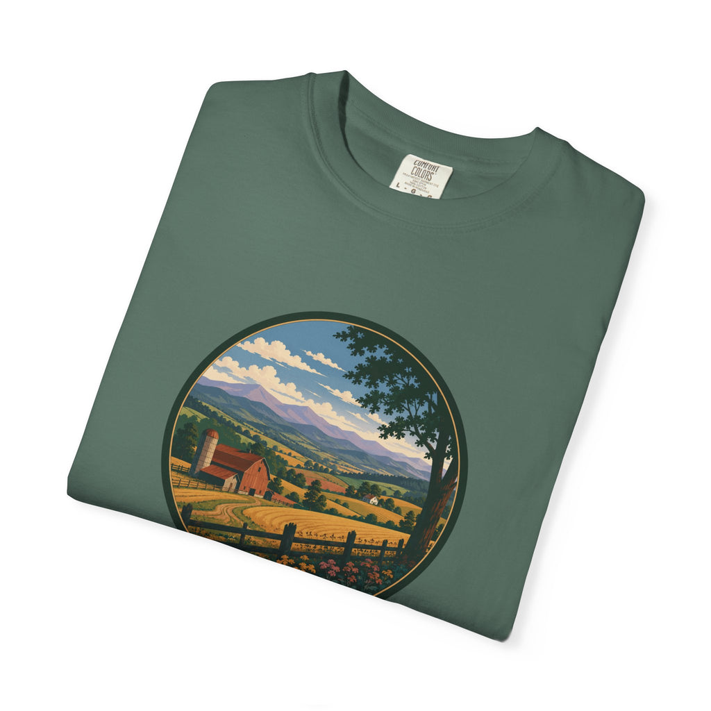 Scenic Countryside T-Shirt — Vintage Farm Landscape Graphic