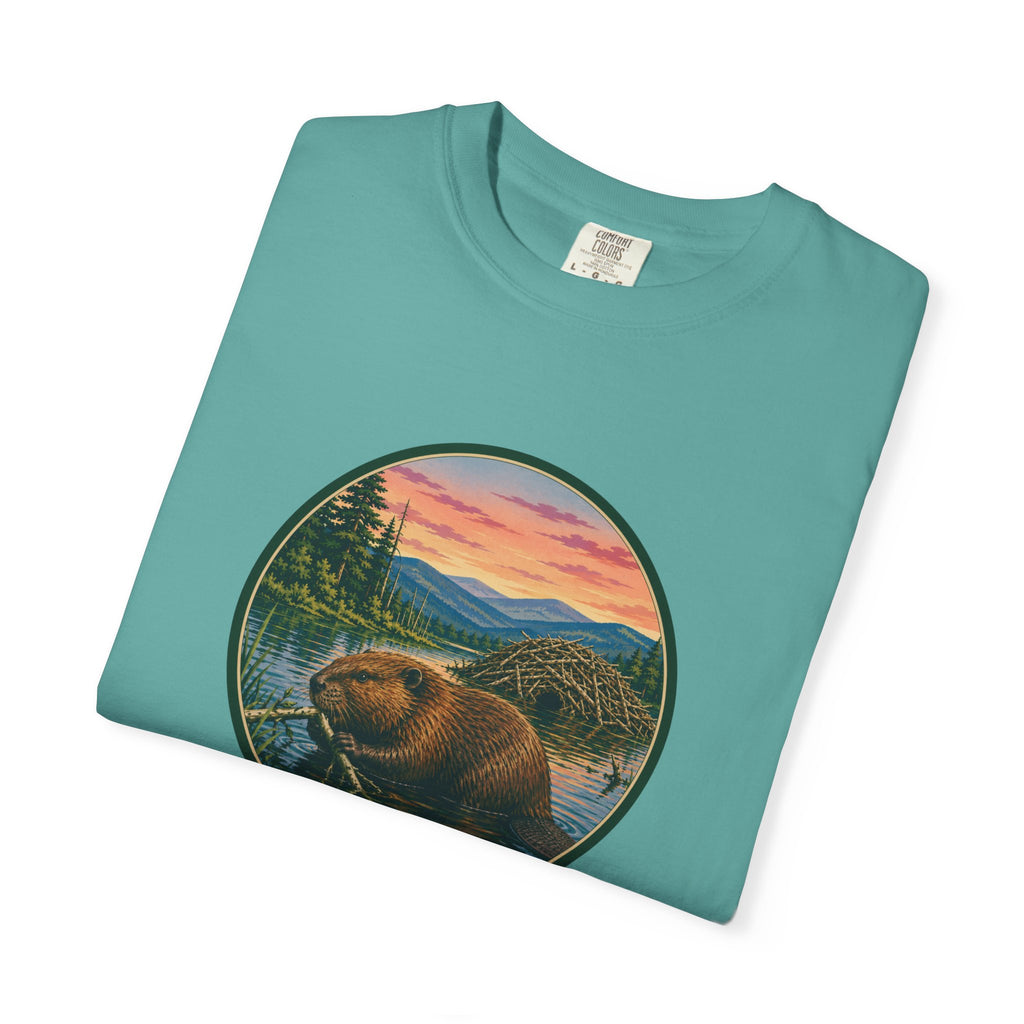 Beaver Sunset T-Shirt — Mountain Lake Wildlife Graphic Tee