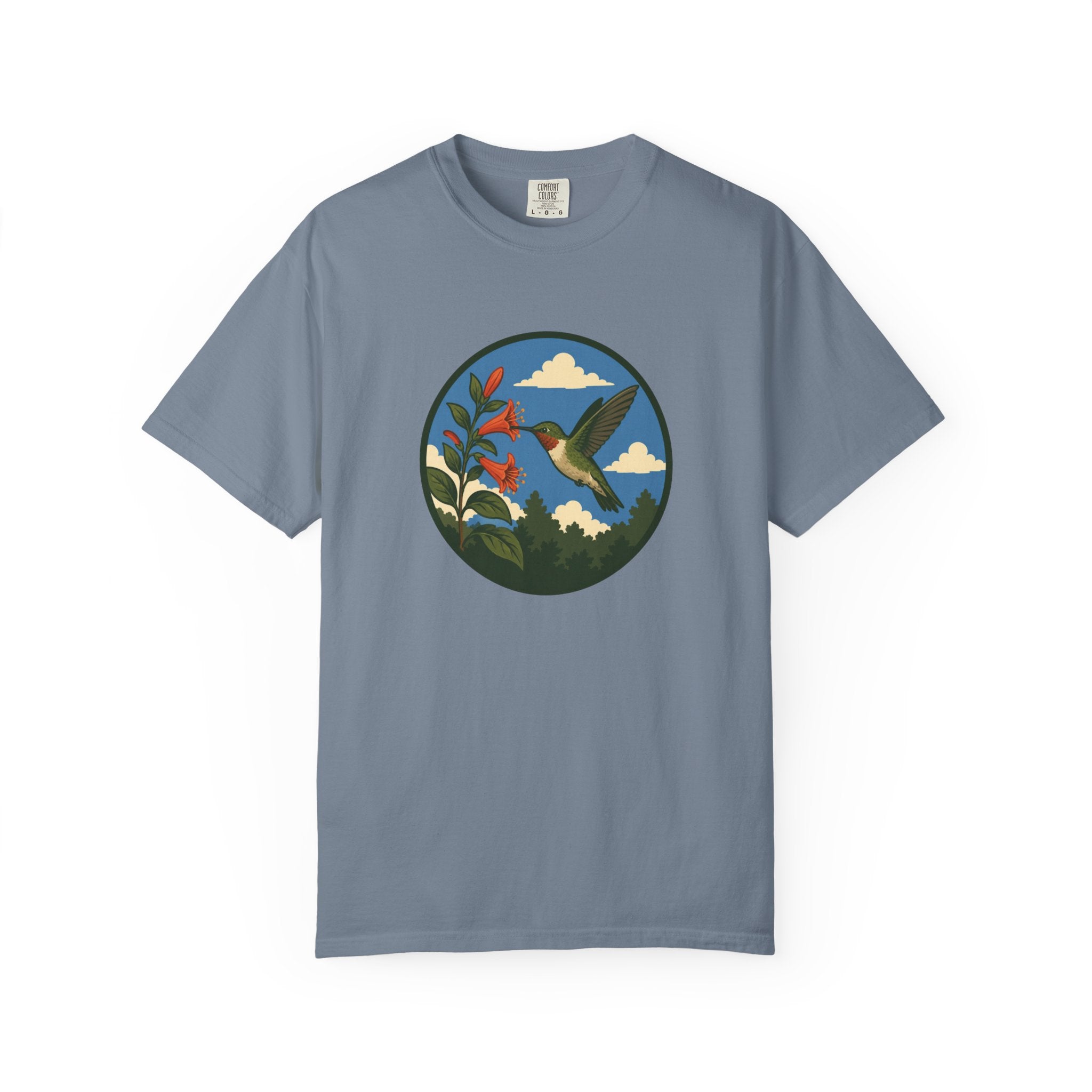 Hummingbird Circle Graphic T-Shirt — Floral Nature Tee