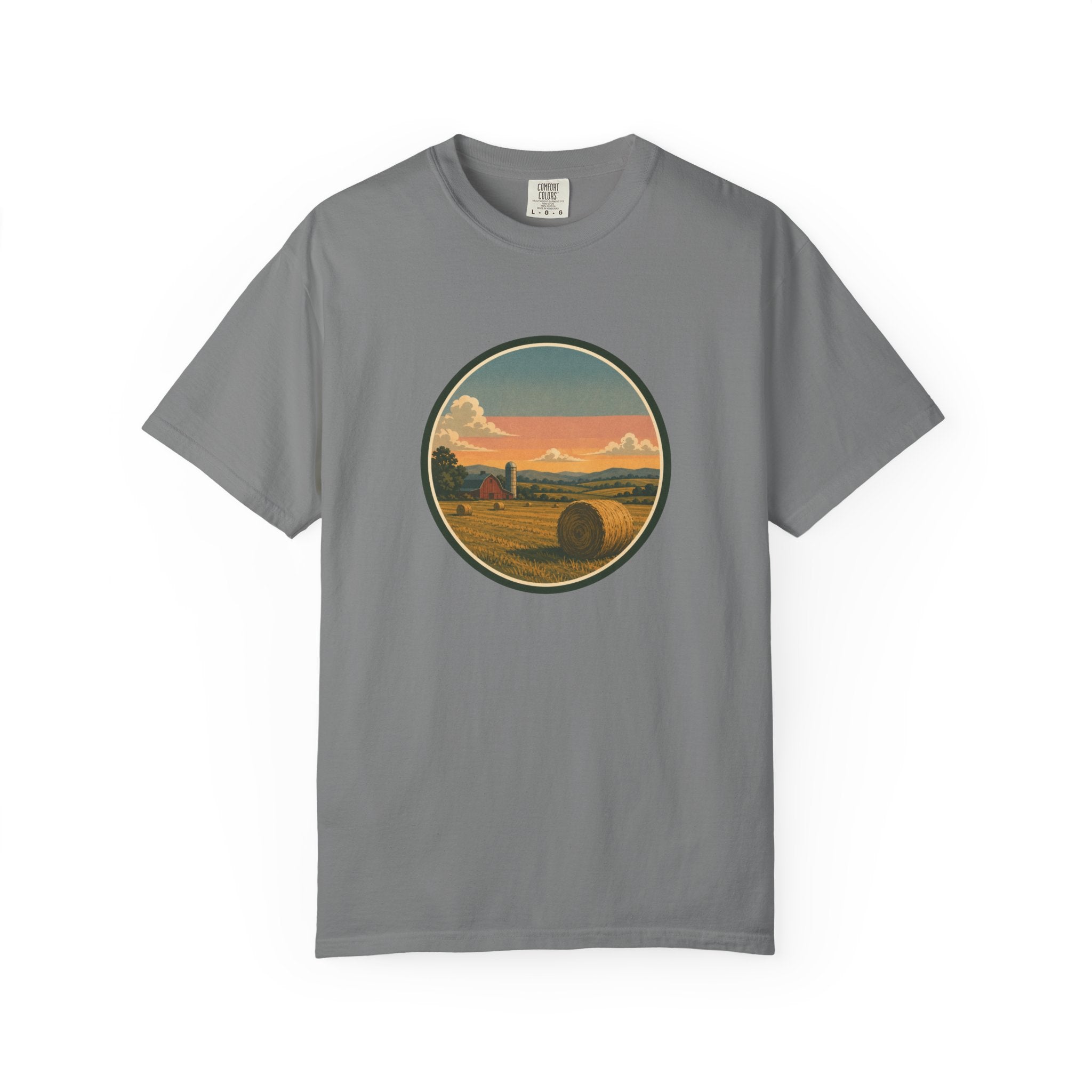 Sunset Hayfield T-Shirt — Vintage Farm Landscape Tee