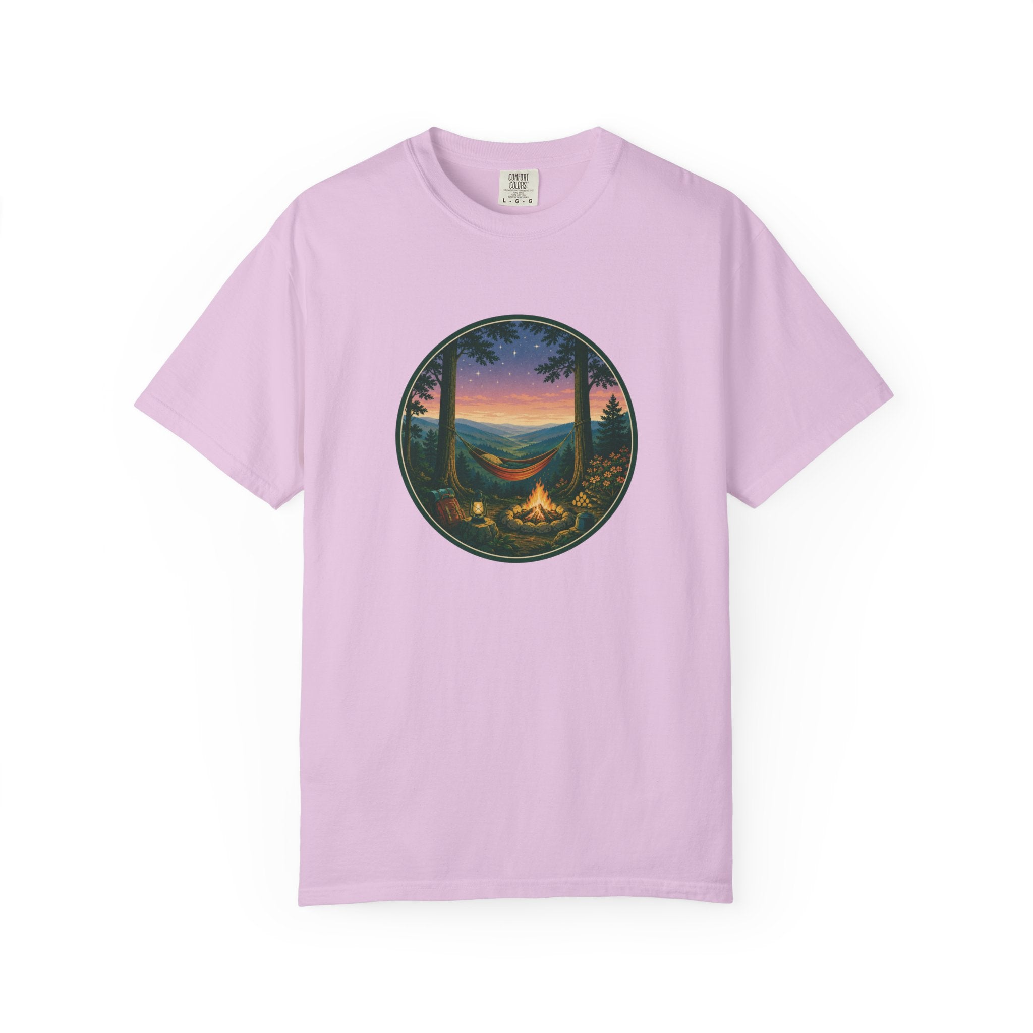 Hammock Camping Sunset T-Shirt — Bonfire Night Outdoor Graphic Tee