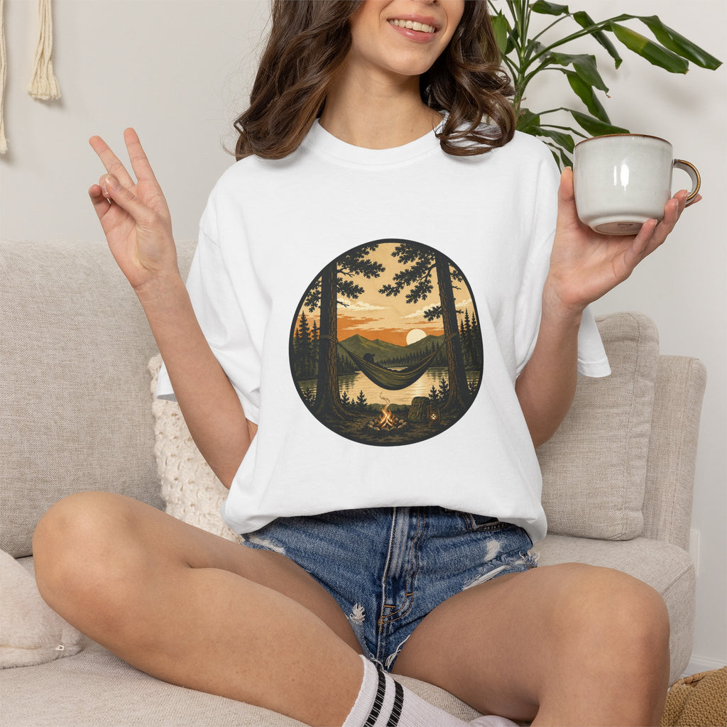 Vintage Mountain Lake T-Shirt — Sunset Forest Camper Tee
