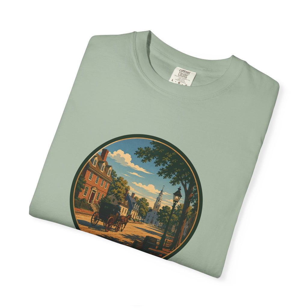 Colonial Carriage Ride T-Shirt — Retro Scenic Circle Print