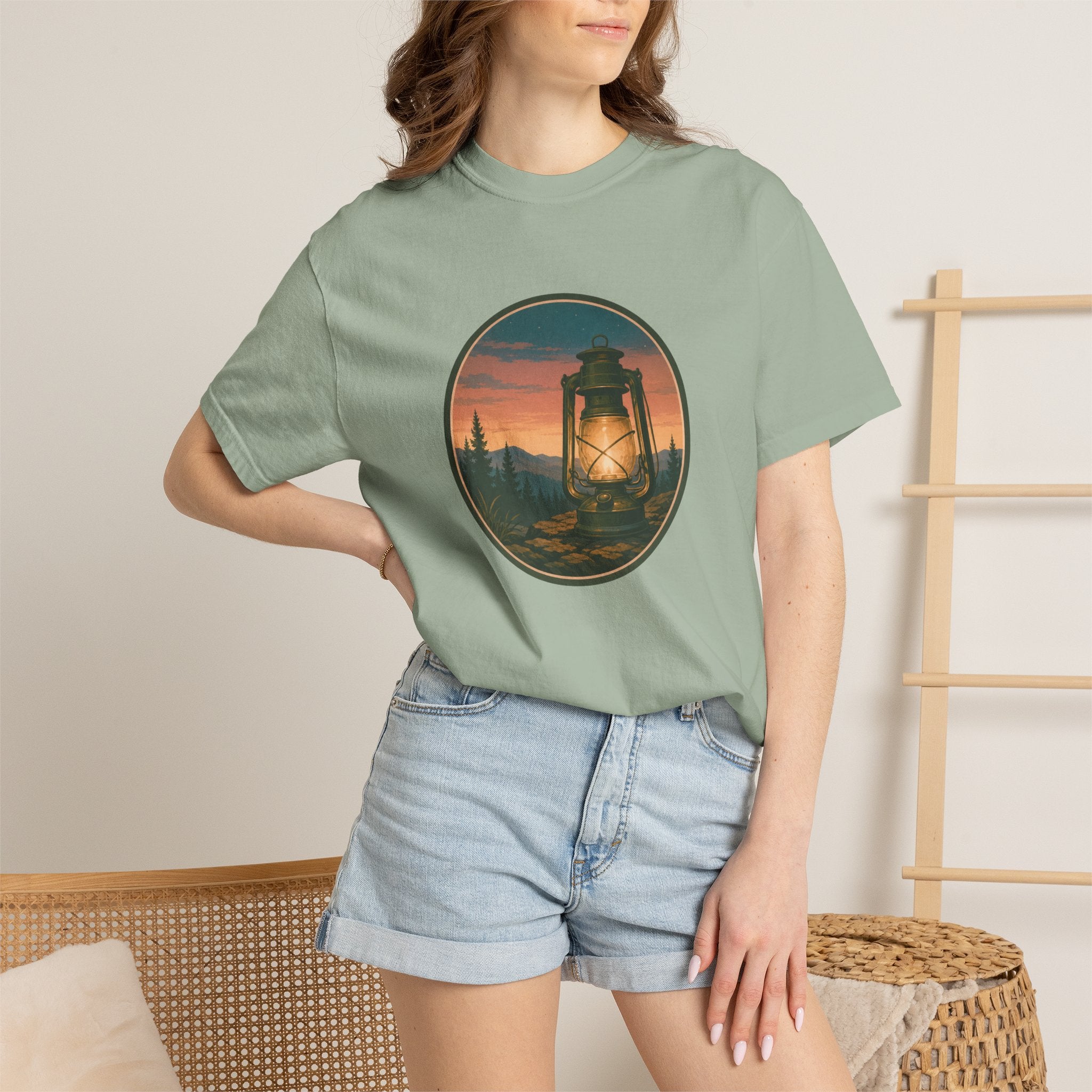 Lantern Sunset T-Shirt — Vintage Campfire Night Graphic Tee