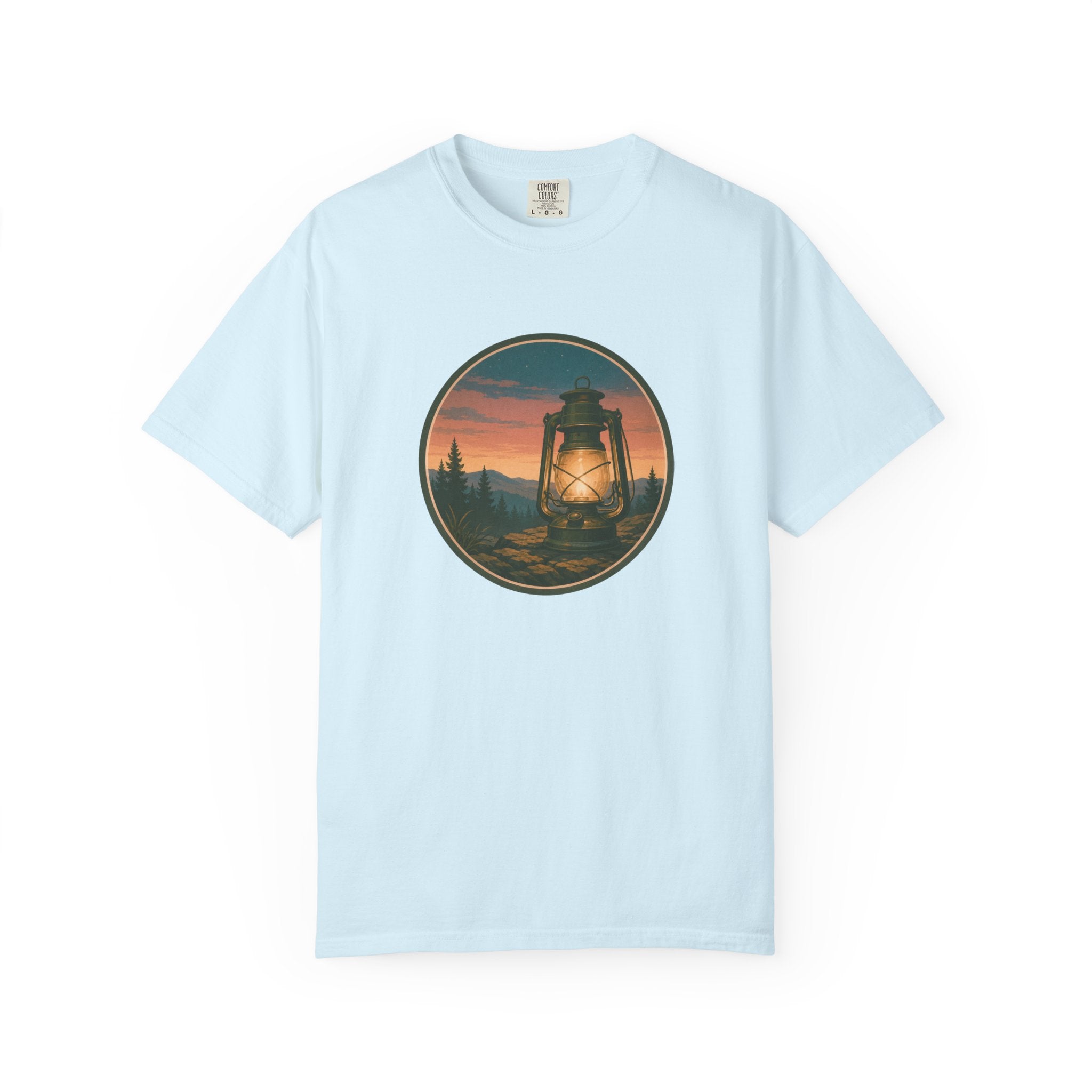 Lantern Sunset T-Shirt — Vintage Campfire Night Graphic Tee