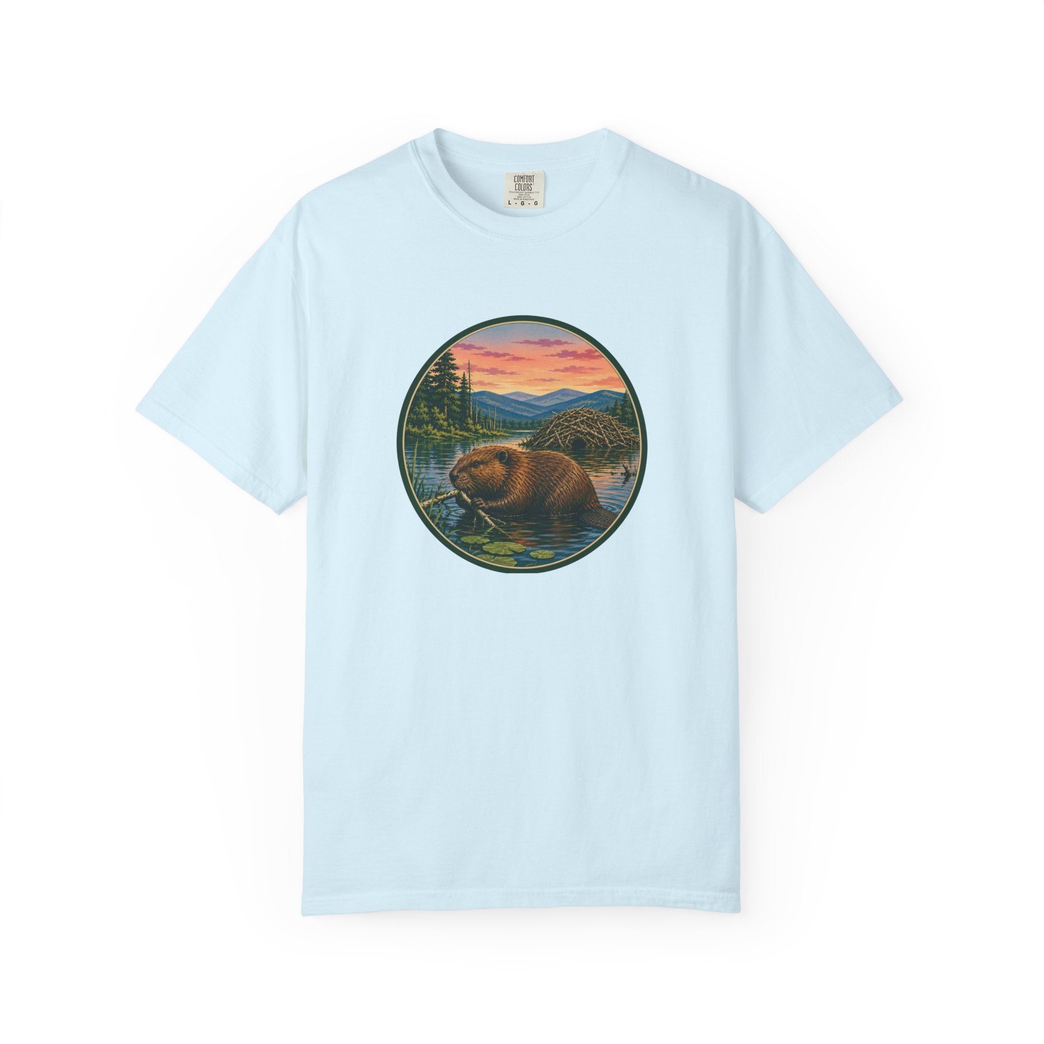 Beaver Sunset T-Shirt — Mountain Lake Wildlife Graphic Tee