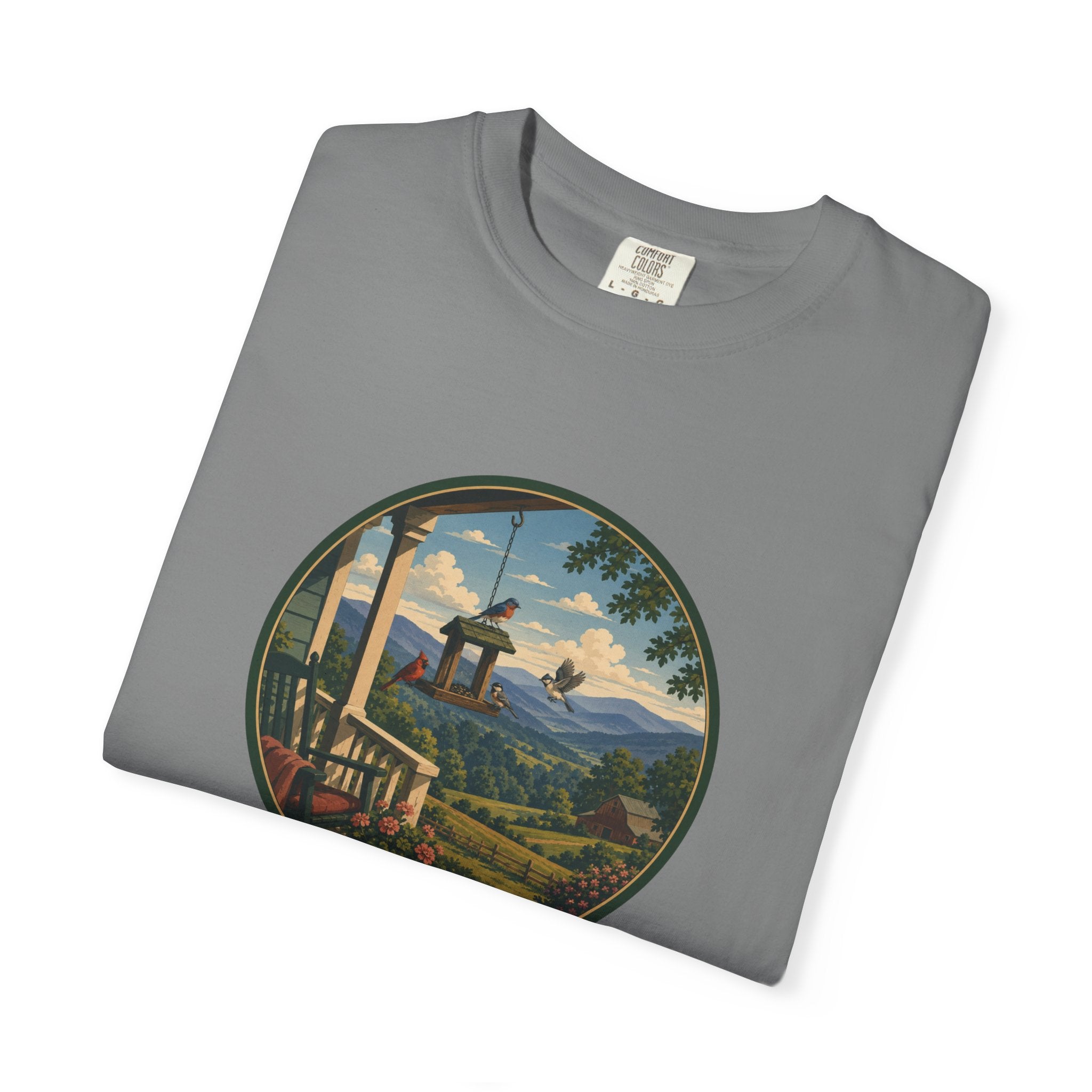 Scenic Porchview T-Shirt — Vintage Mountain Landscape Print
