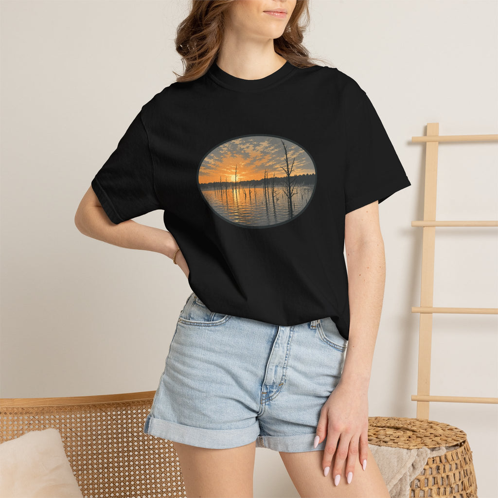 Sunrise Wooded Lake Oval T-Shirt