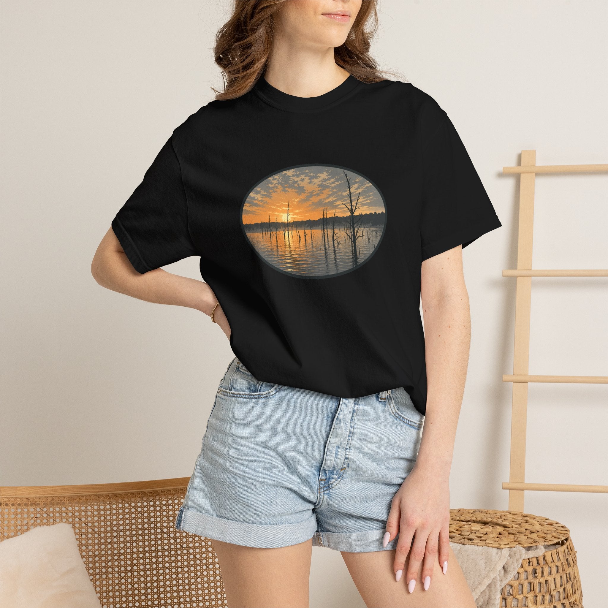 Sunrise Wooded Lake Oval T-Shirt