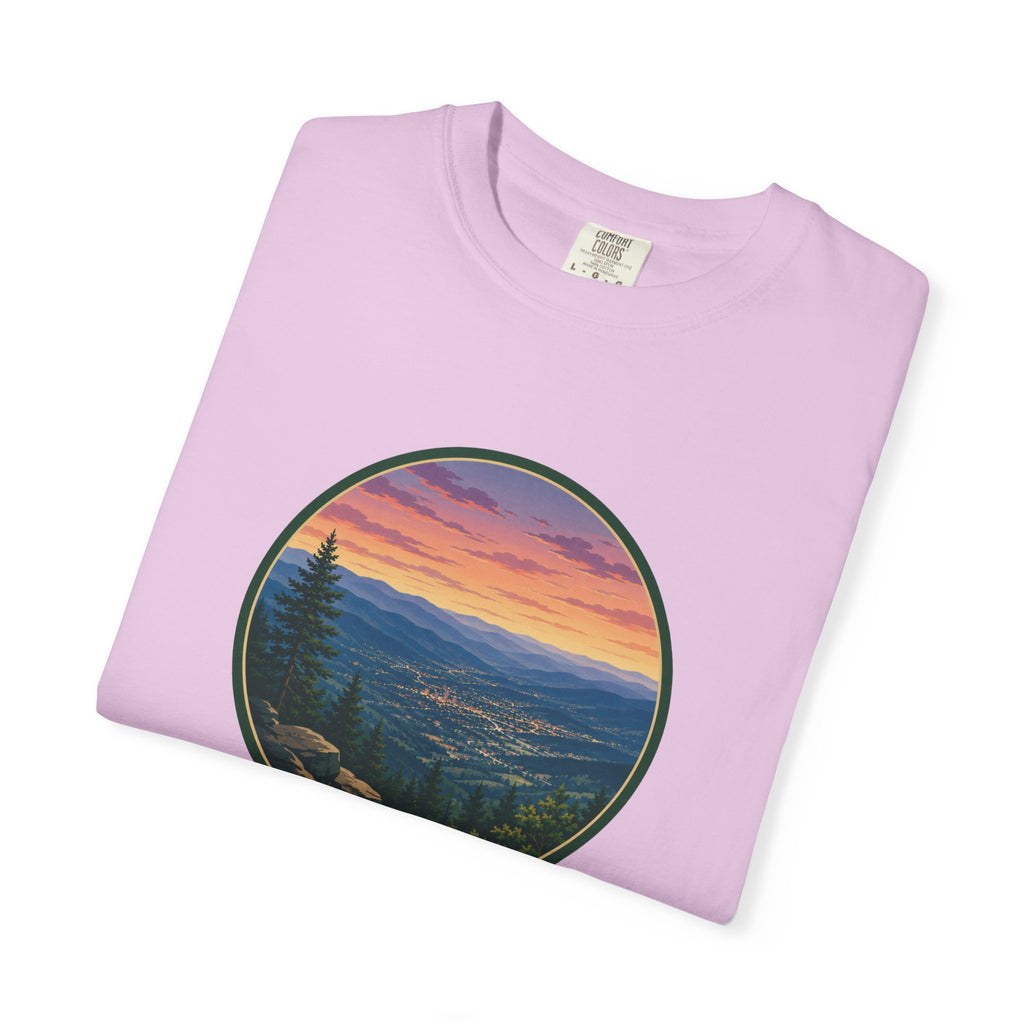 Sunset Mountain T-Shirt - Night Life Below Circle Graphic