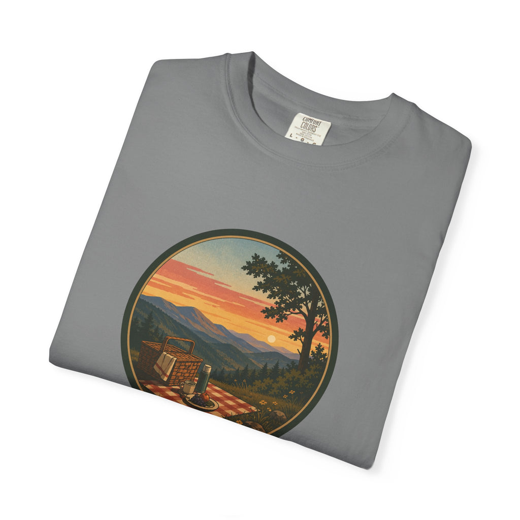 Sunset Picnic Tee — Scenic Mountain Picnic T-Shirt