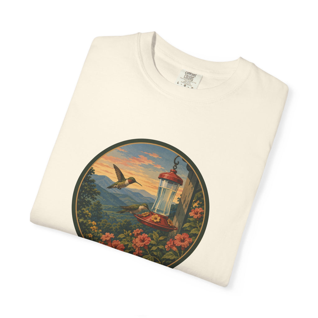 Hummingbird Sunset T-Shirt — Vintage Floral Graphic Tee