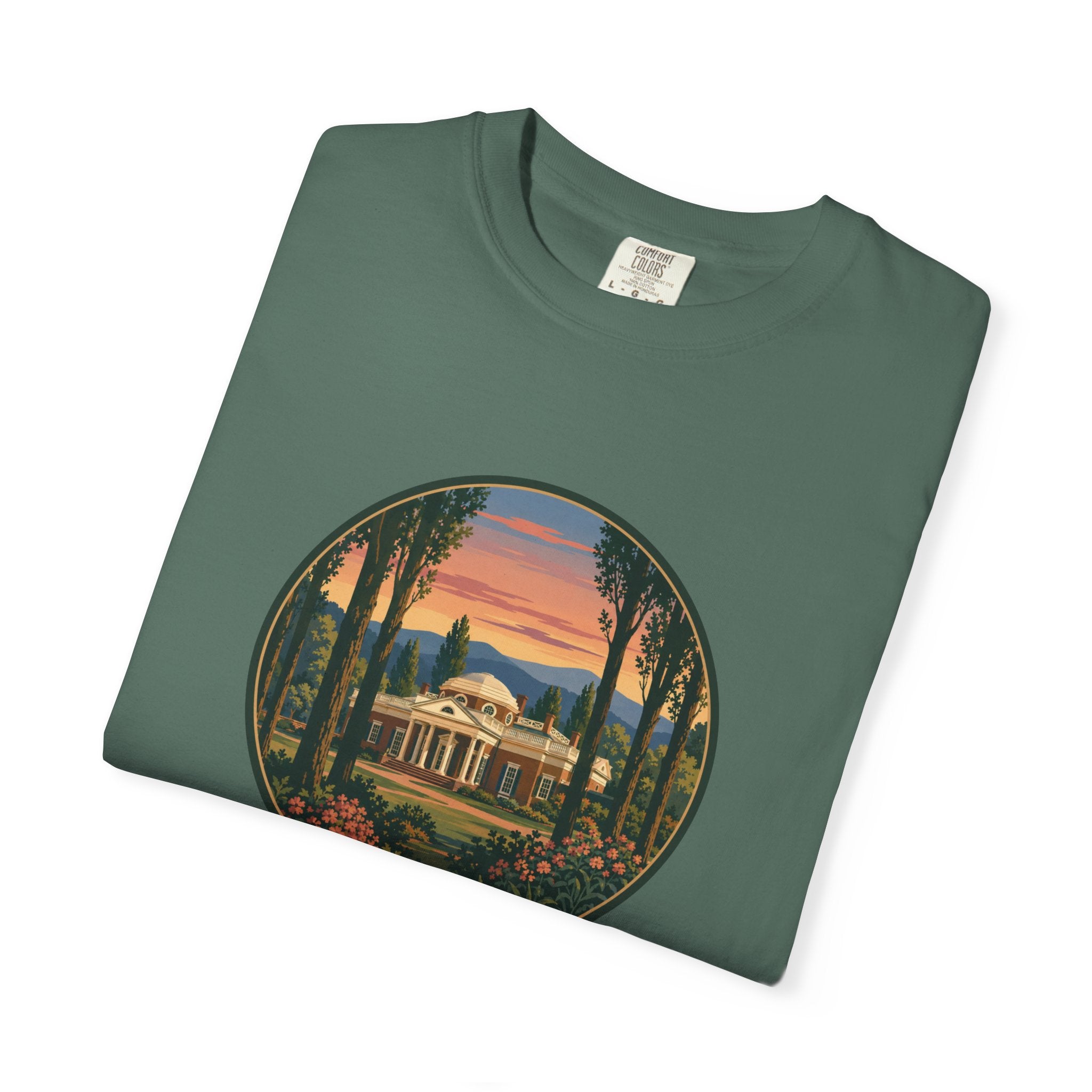Thomas Jefferson Historic Home T-Shirt — Scenic Sunset Graphic Tee