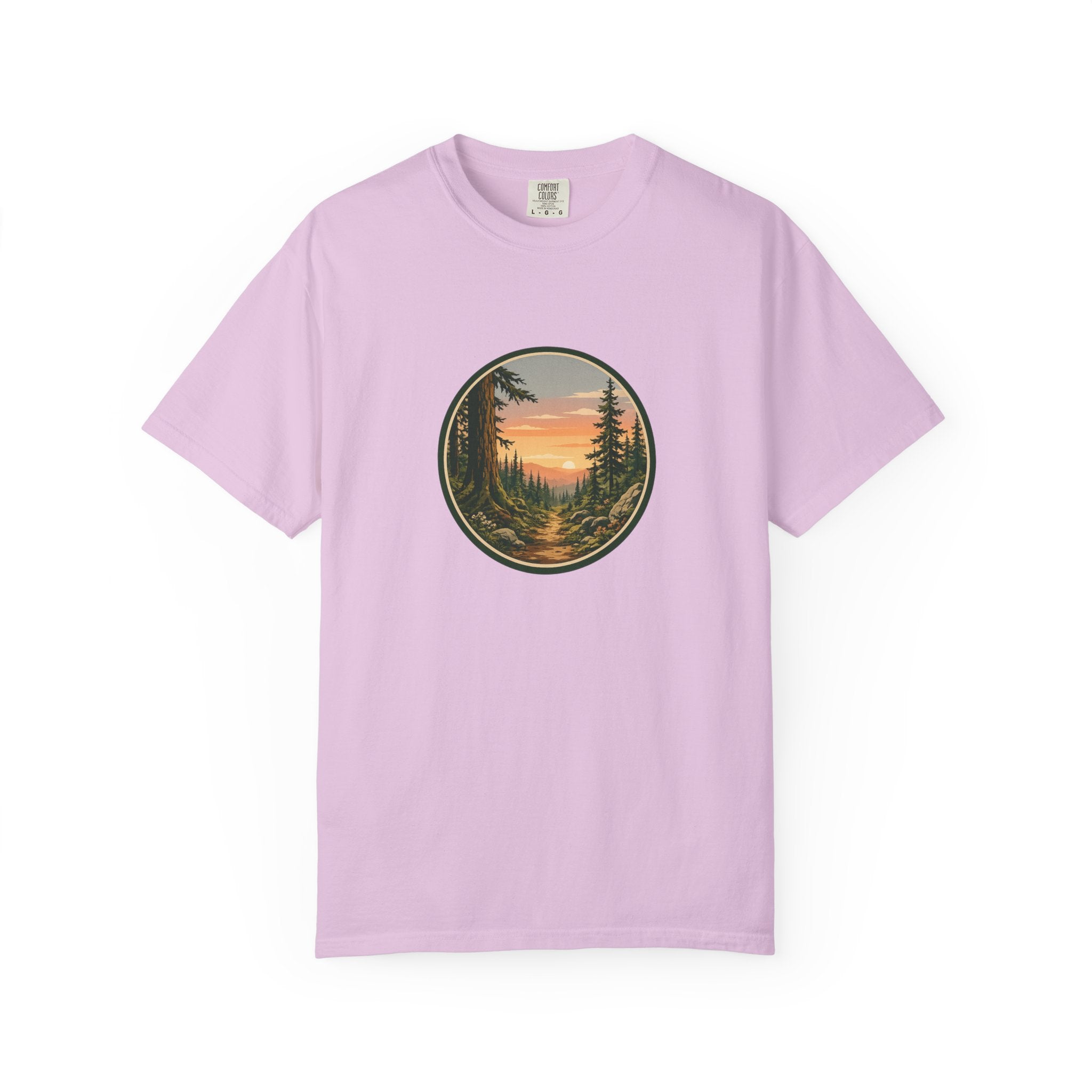 Sunset Hiking Trail Circle T-Shirt — Scenic Mountain Trail Tee