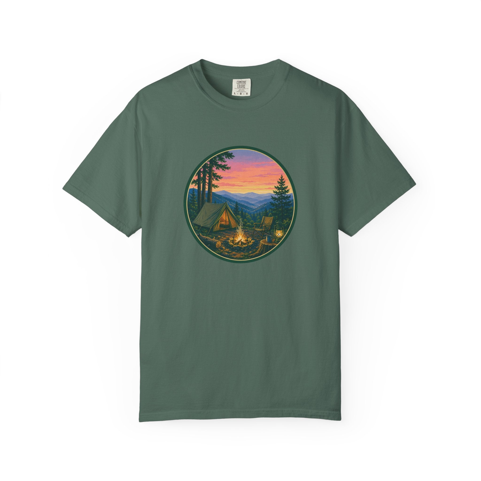 Camping Sunset T-Shirt — Vintage Campfire Scene Tee