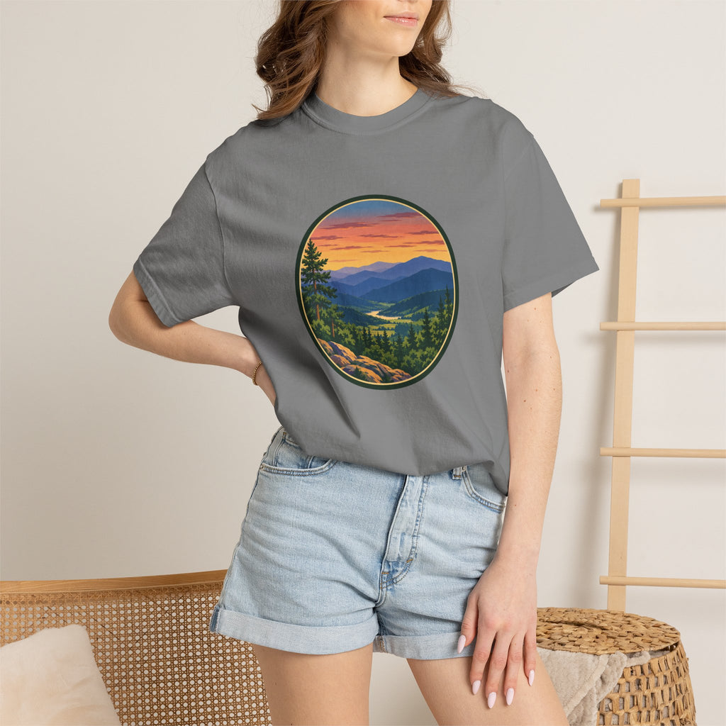 Retro Mountain Sunset T-Shirt — Scenic Blue Ridge Mountain Tee