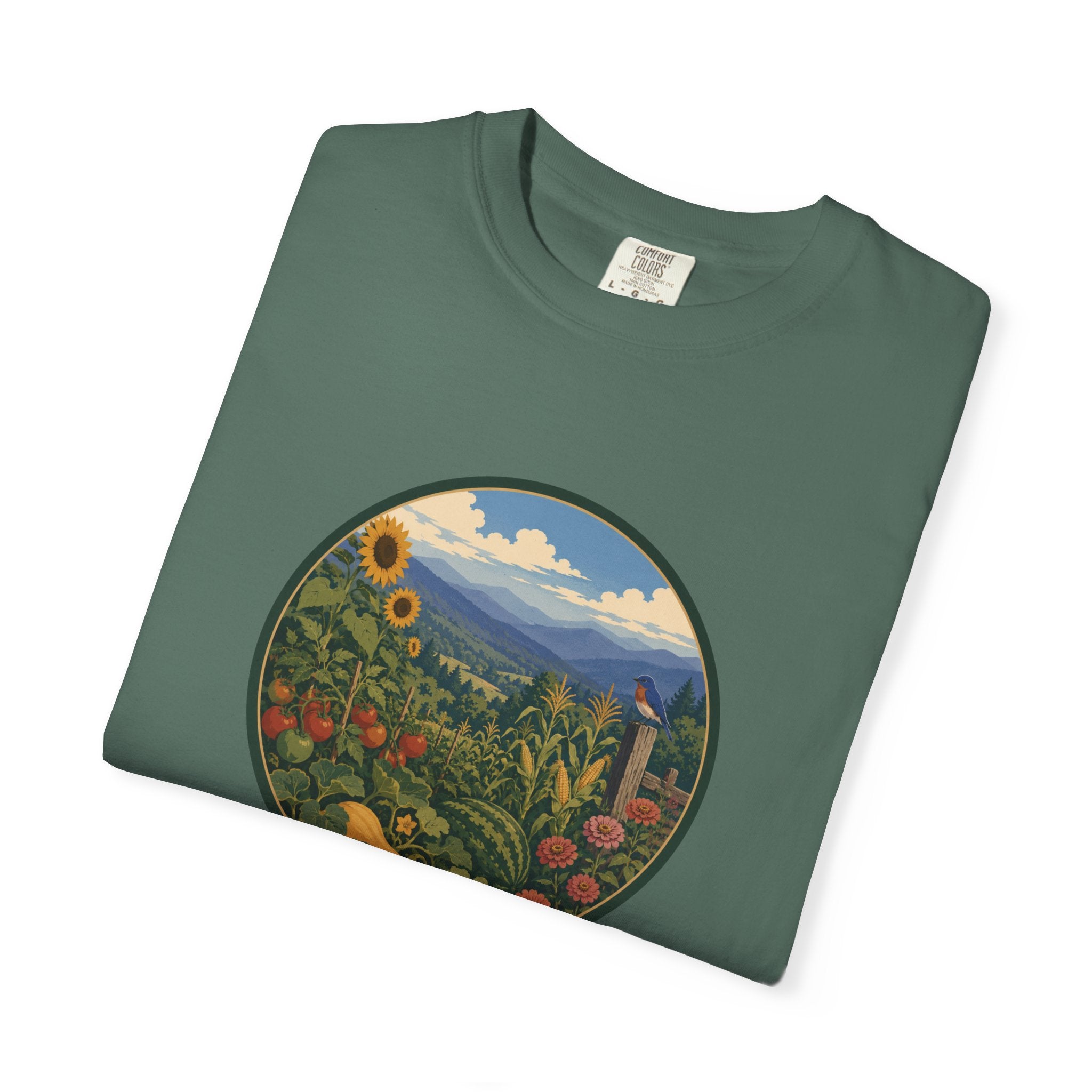 Scenic Garden Circle T-Shirt — Mountain Meadow Fresh Vegetables Graphic Tee