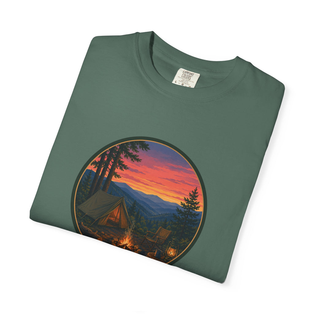 Camping Sunset T-Shirt — Vintage Campfire Scene Tee