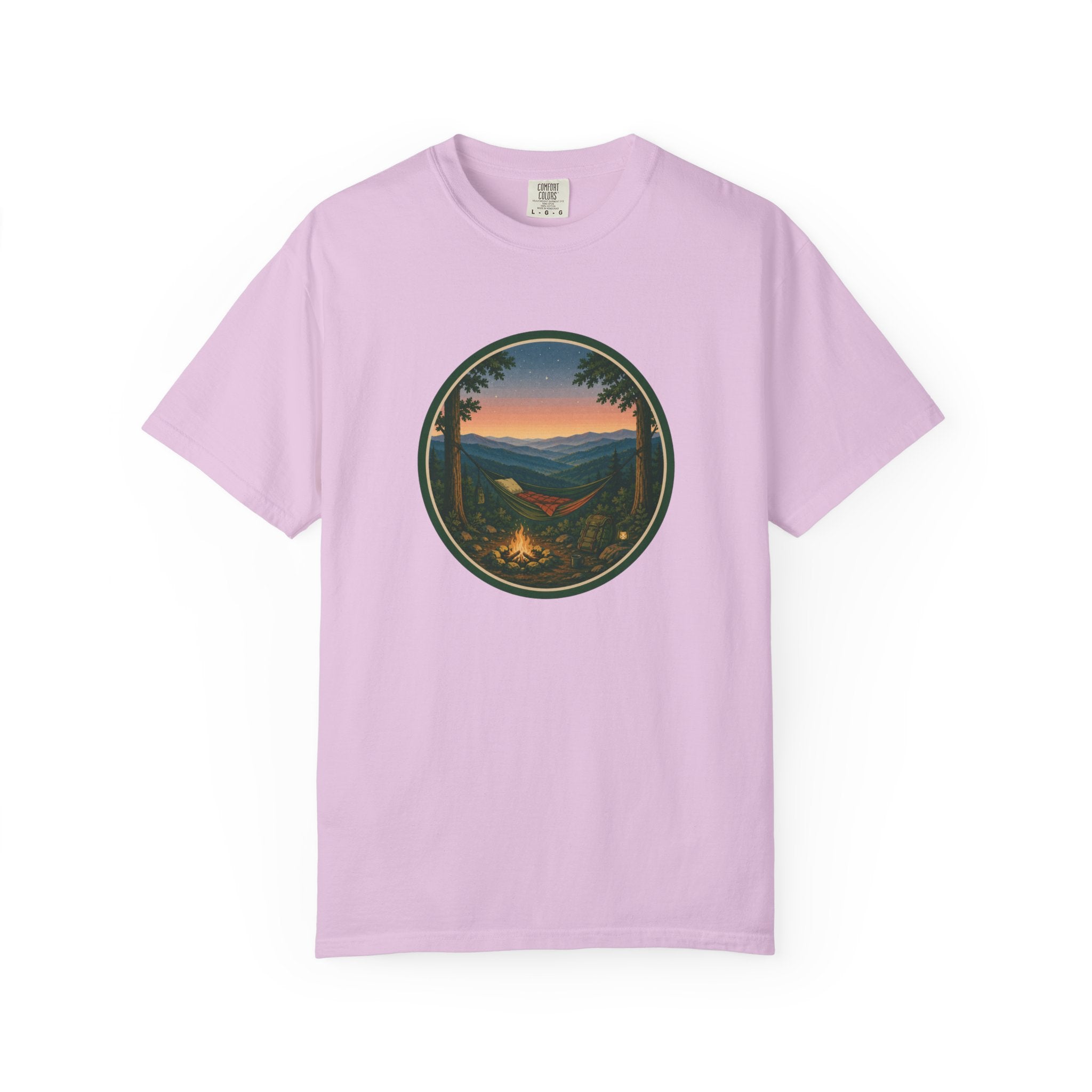 Campfire Mountain Sunset T-Shirt — Scenic Hiking Adventure Tee
