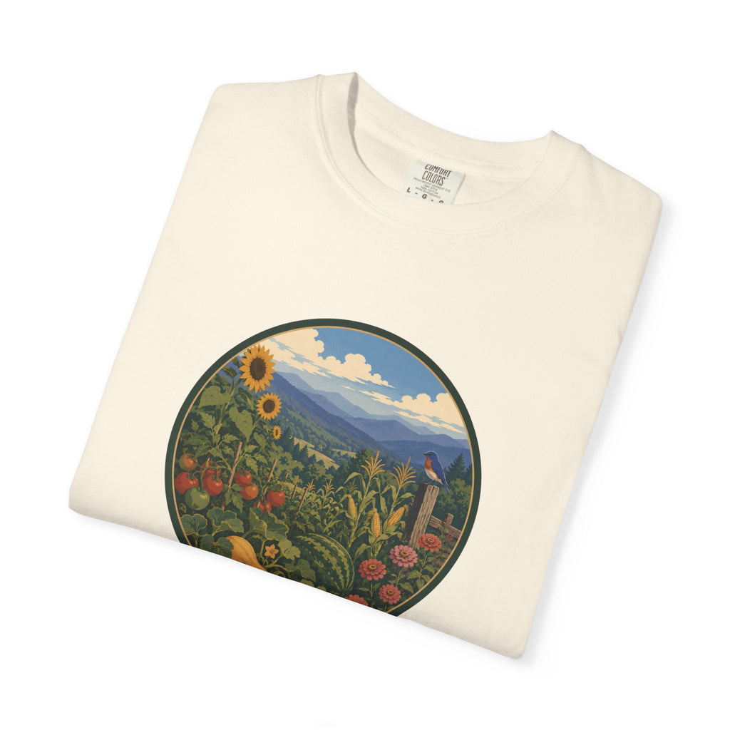 Scenic Garden Circle T-Shirt — Mountain Meadow Fresh Vegetables Graphic Tee