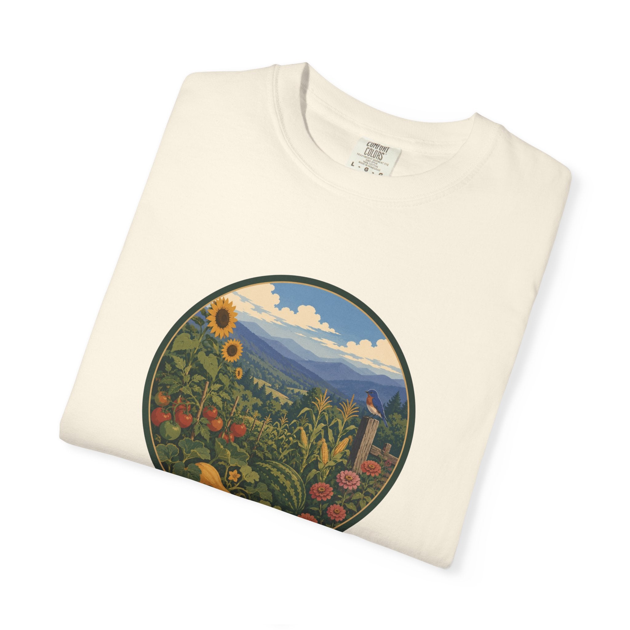 Scenic Garden Circle T-Shirt — Mountain Meadow Fresh Vegetables Graphic Tee